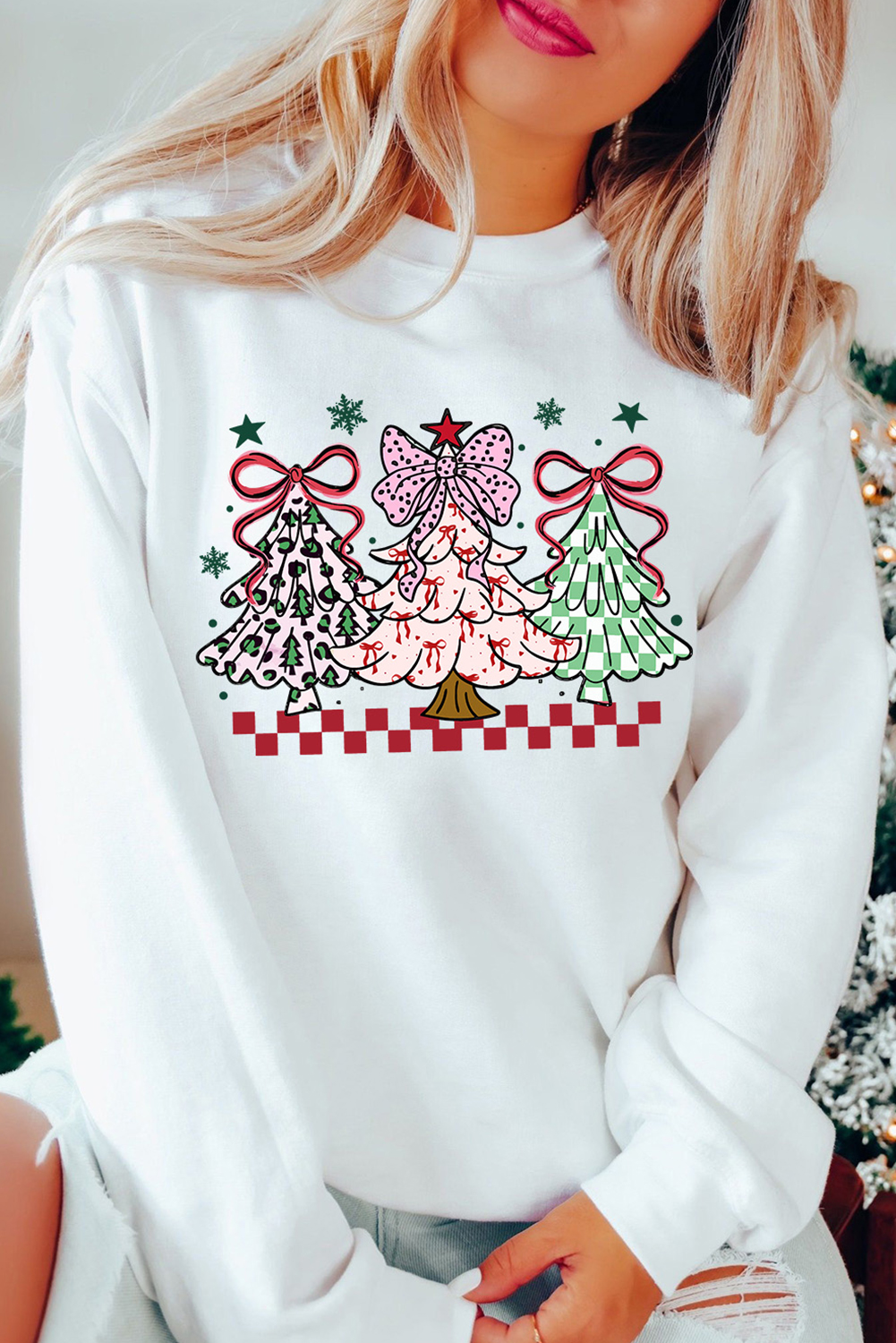 White Christmas Tree Graphic Customized Holiday Sweatshirt - loveforevers