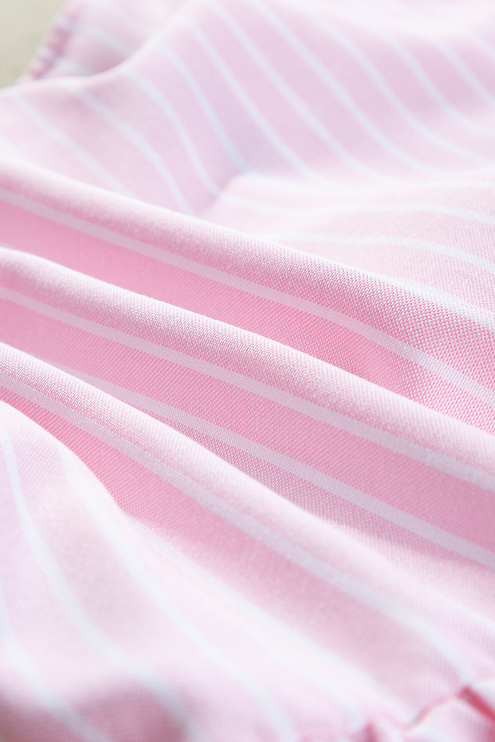 Pink Stripe Bowknot Front Crew Neck Puff Sleeve Blouse - loveforevers