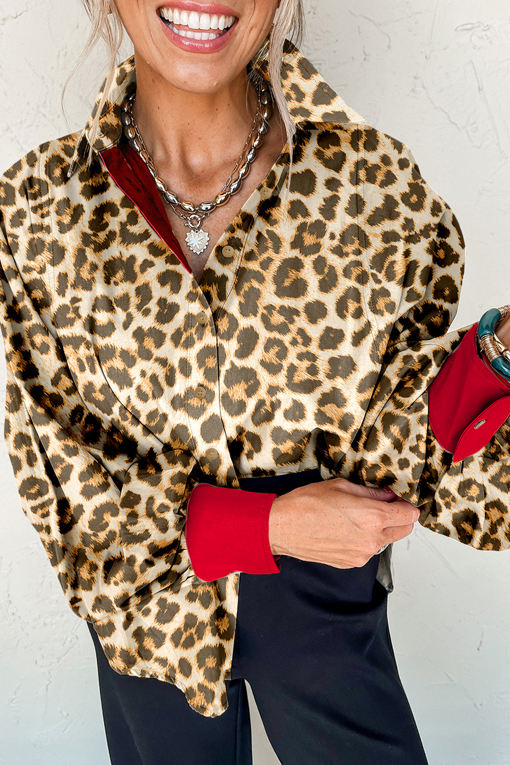 Khaki Contrast Edge Leopard Shirt - loveforevers