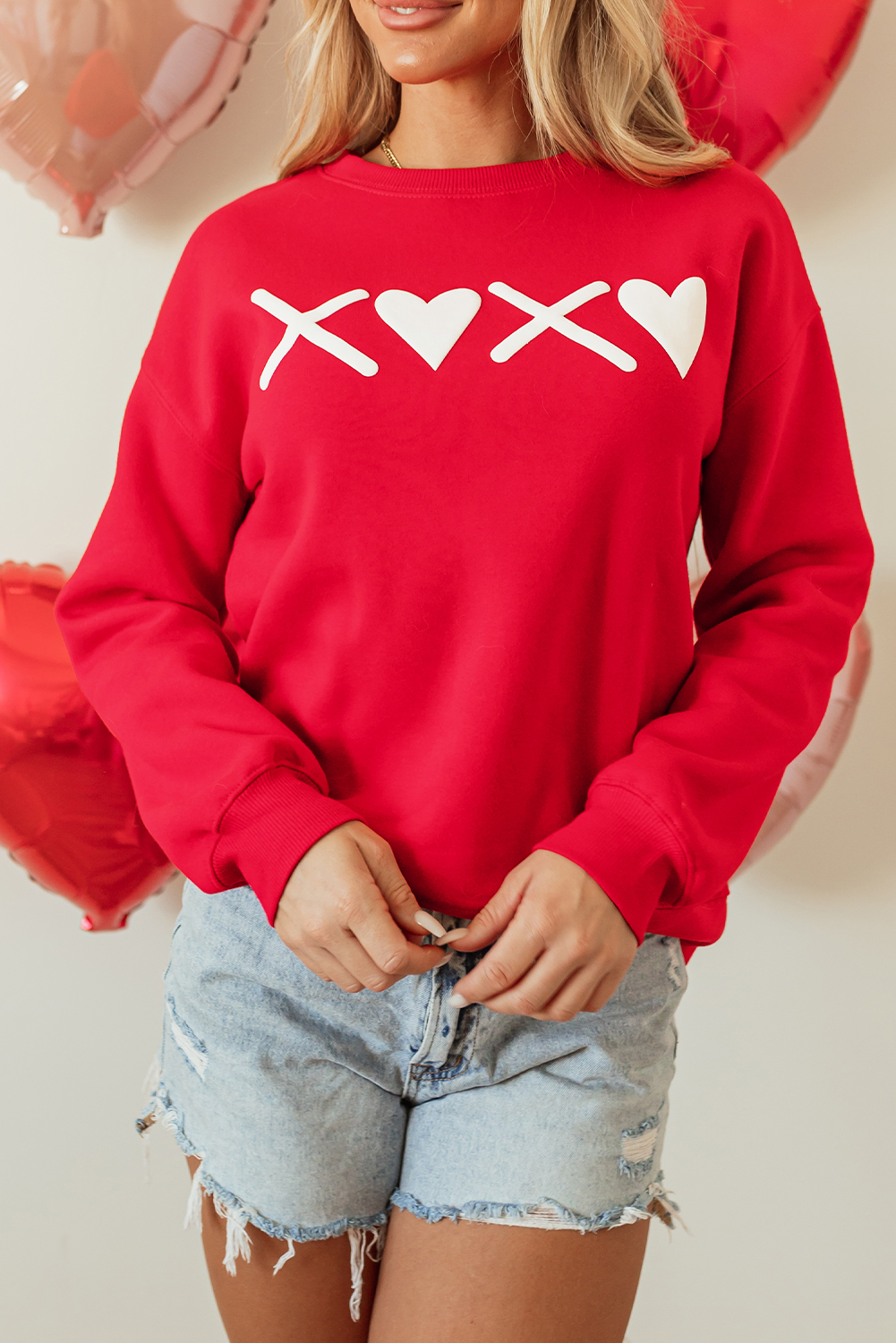 Pink LOVER Puff Print Drop Shoulder Pullover Sweatshirt - loveforevers