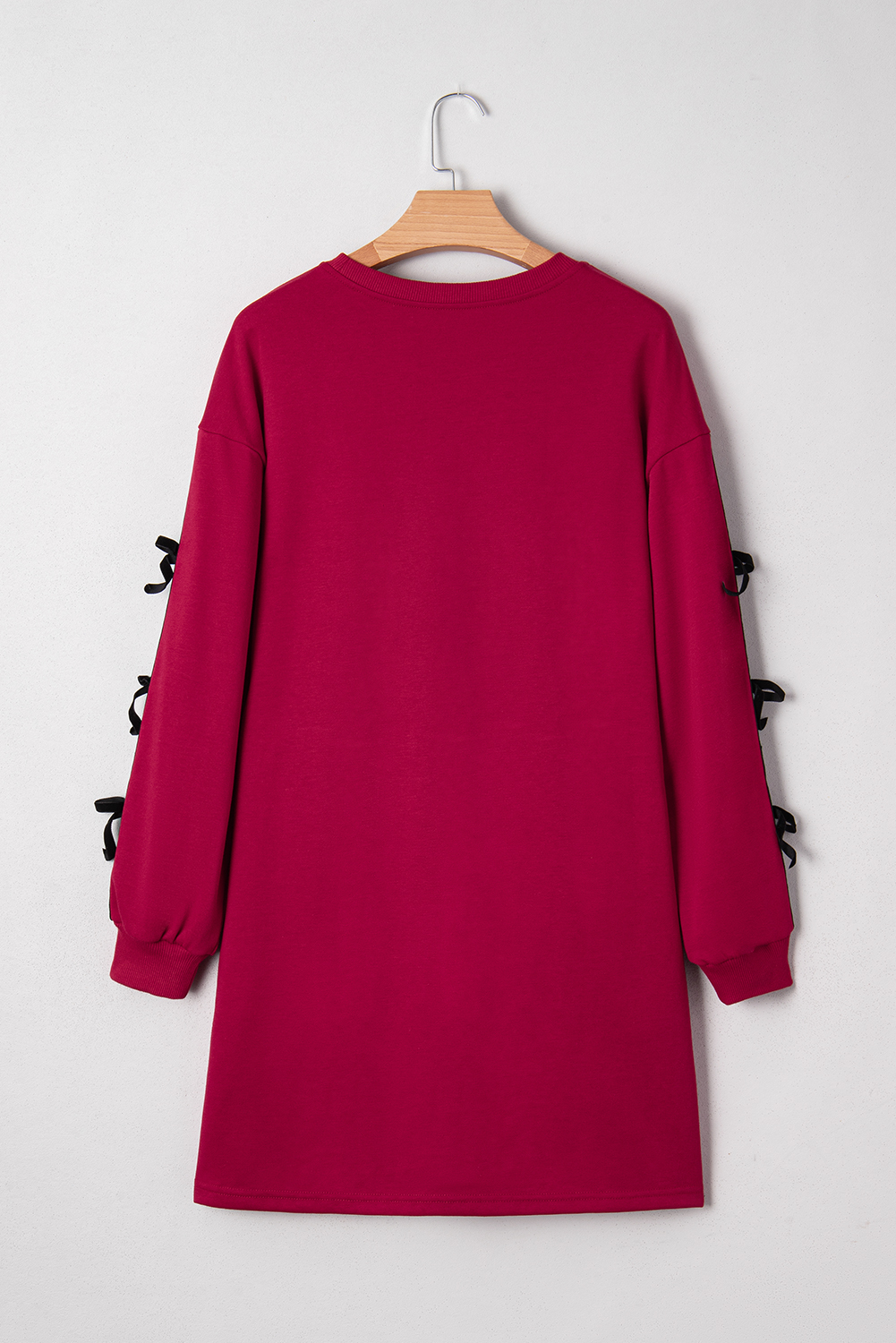 Racing Red Contrast Striped Bow Detail Drop Shoulder Sweatshirt Dress with Pockets - loveforevers