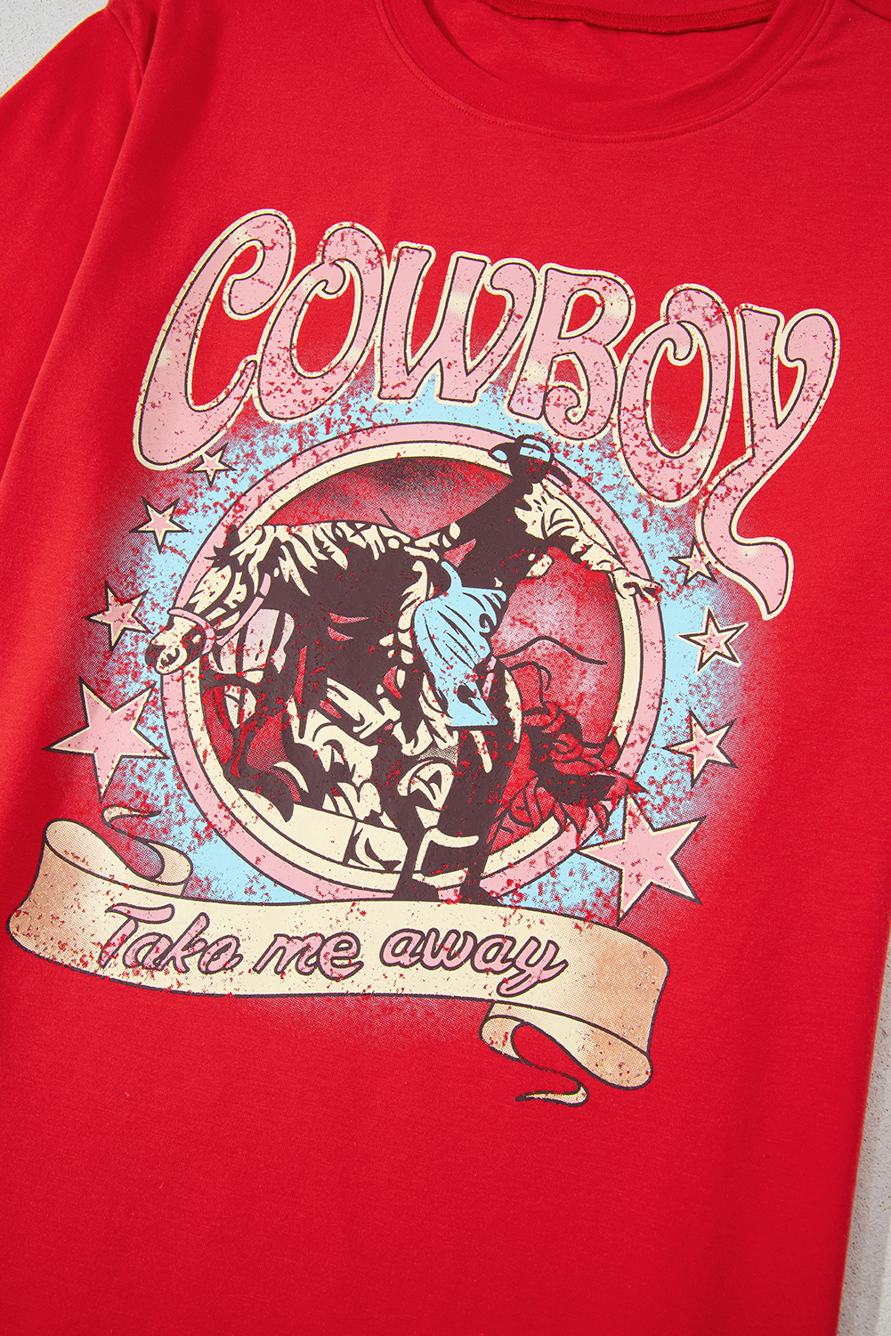 Tomato Red COWBOY Take Me Away Graphic Western Loose Tee - loveforevers