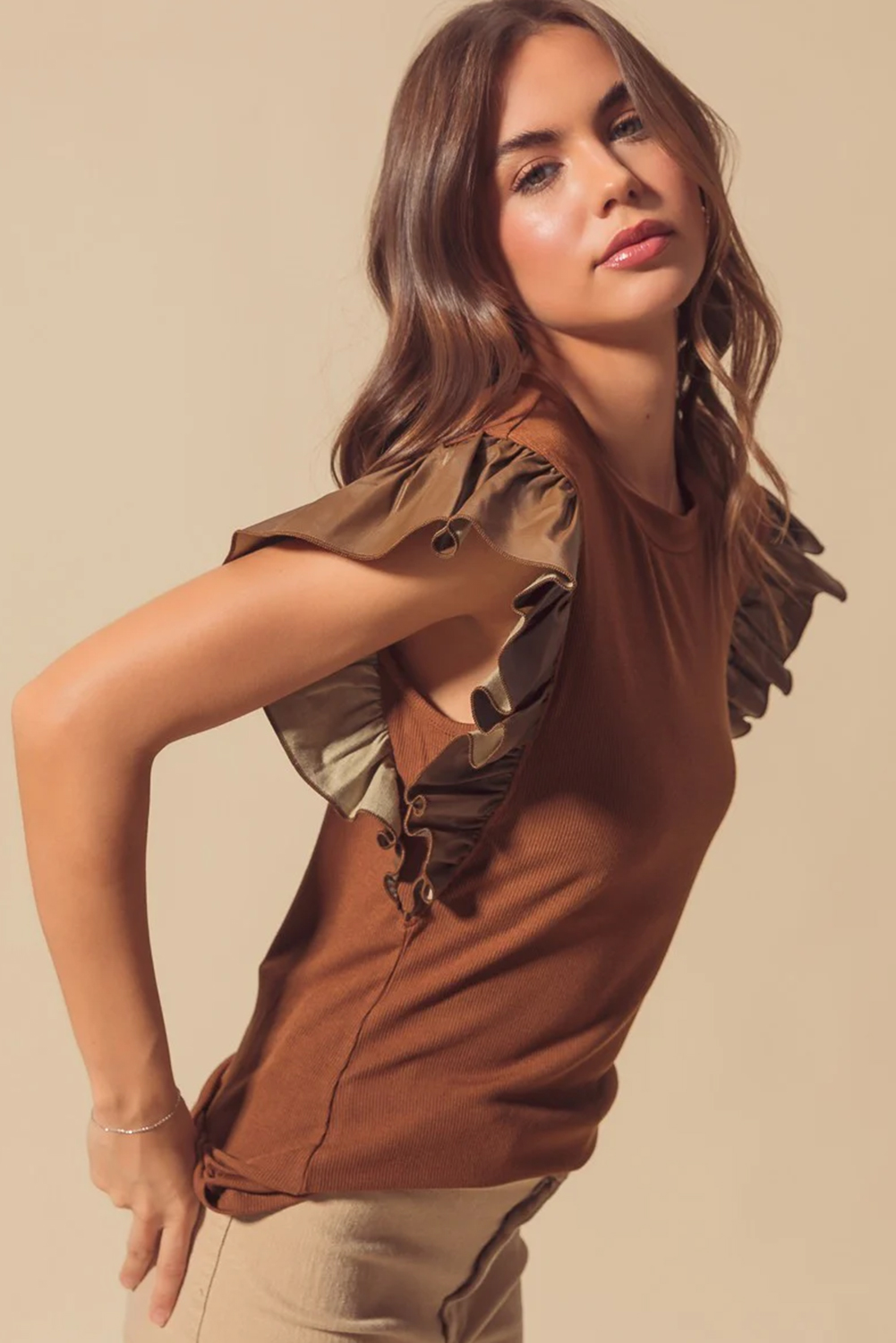 Black GAME DAY Checkered Letter Graphic Leatherette Ruffle Sleeve Top - loveforevers