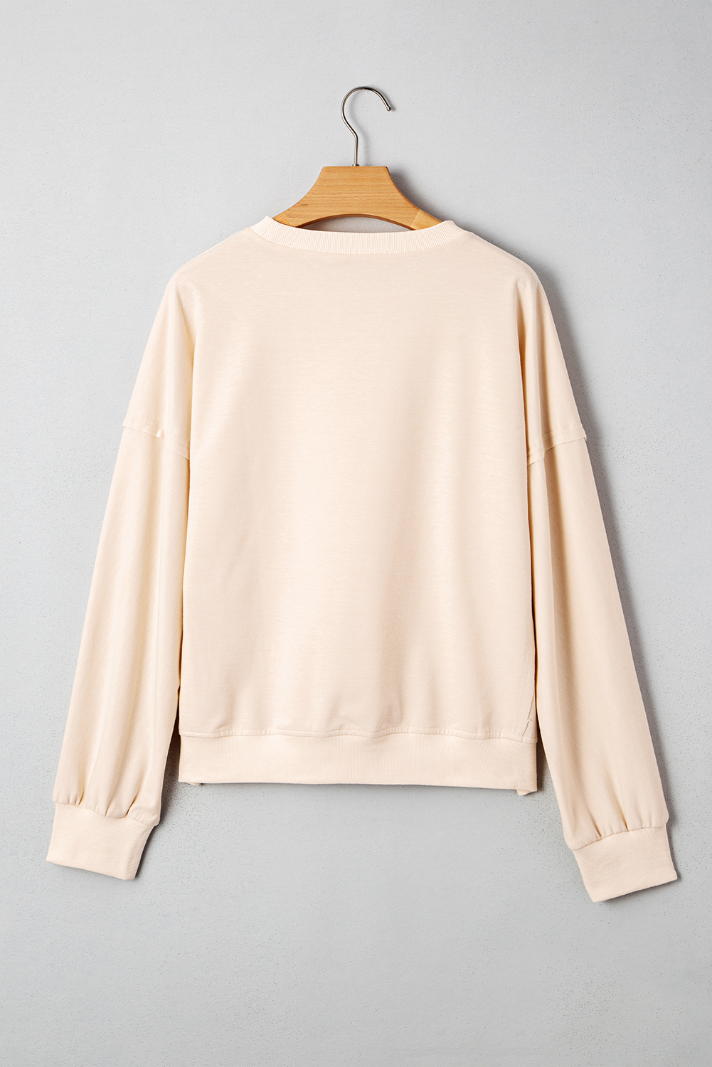Beige Raw Edge Flower Patch Drop Shoulder Casual Top - loveforevers