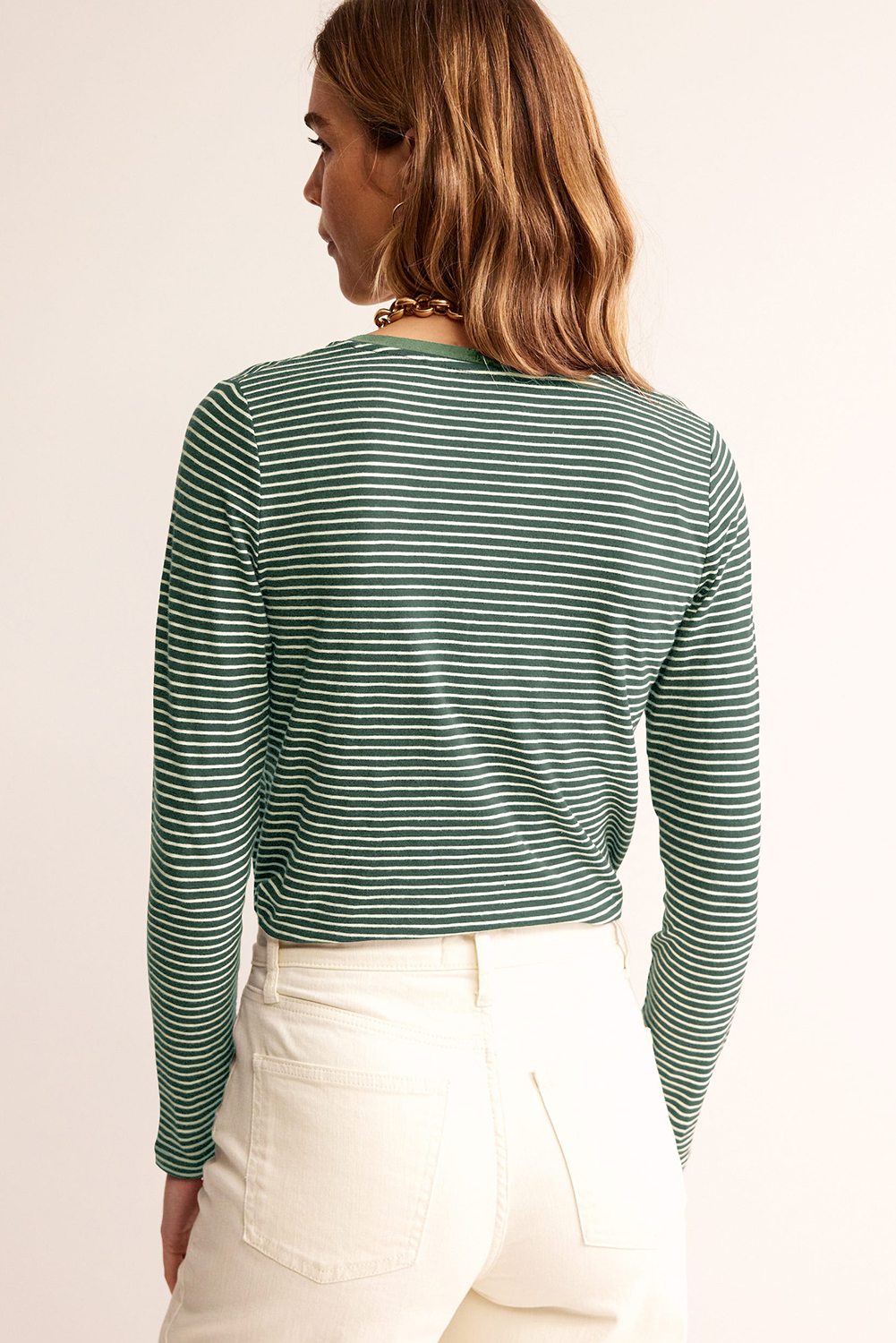 Green Stripe V Neck Stretchy Long Sleeve Top - loveforevers