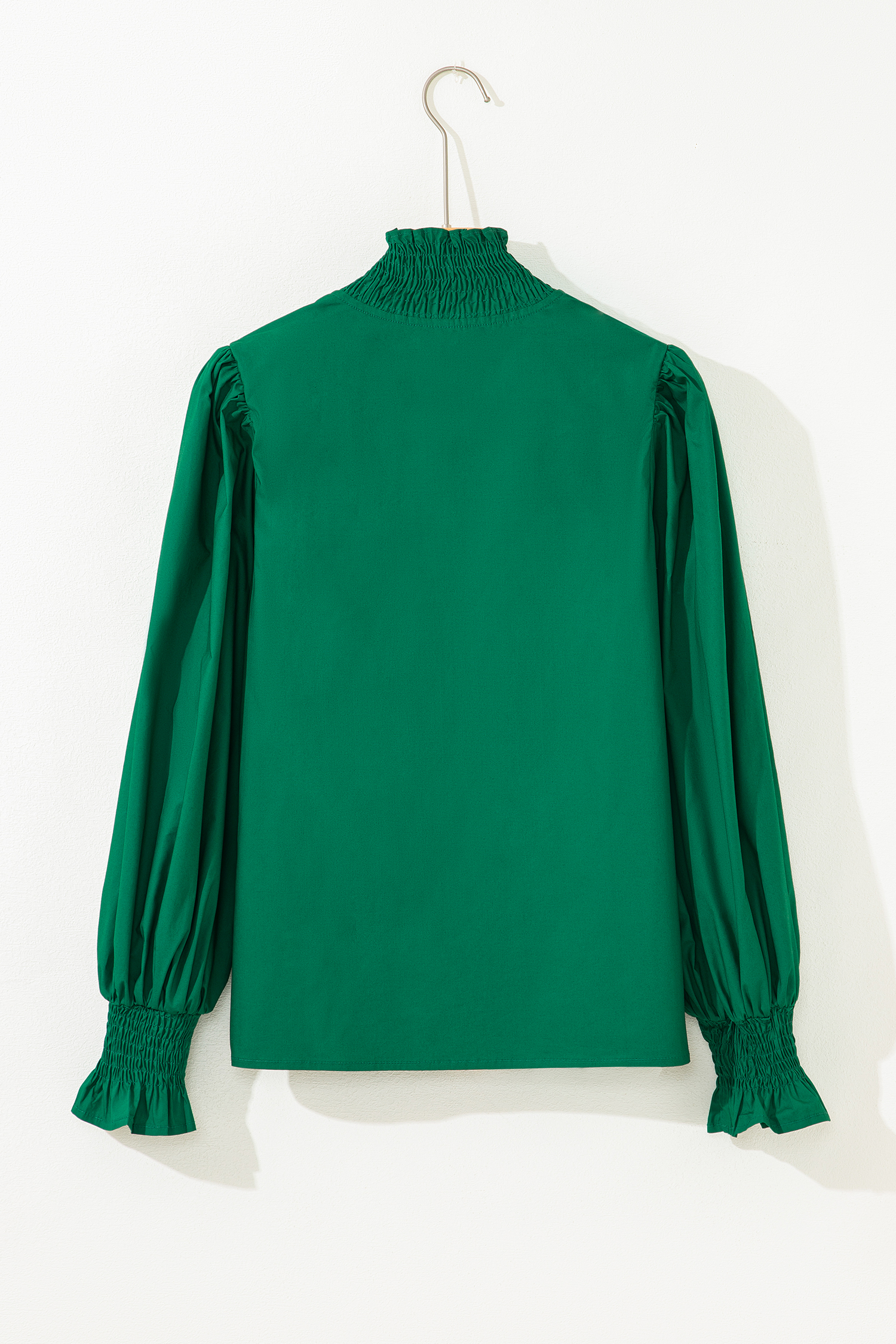 Evergreen Puffy Flounce Sleeve Leopard Trim V Neck Blouse - loveforevers