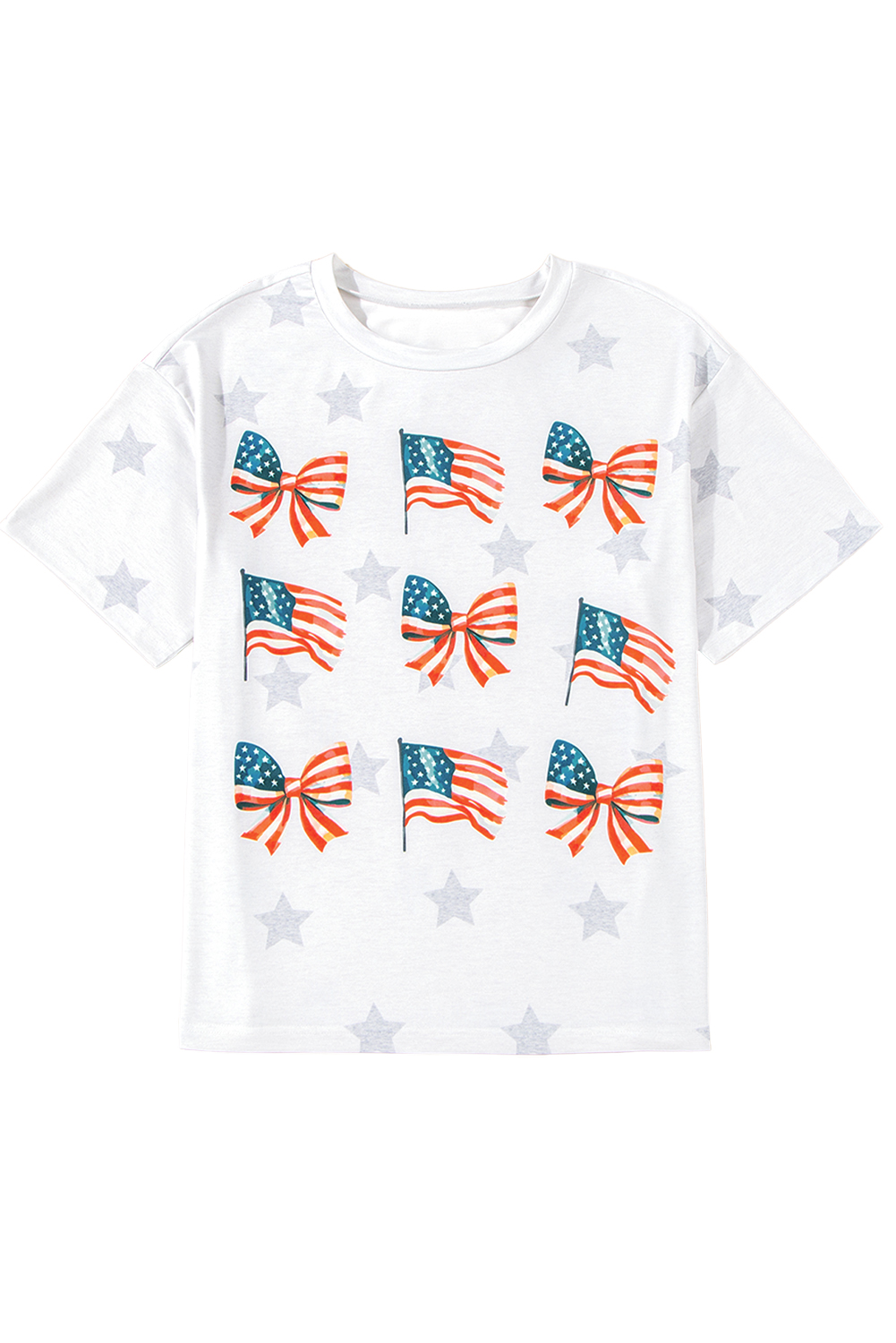 Khaki Patriotic Flag Bow Graphic Starry Round Neck T Shirt - loveforevers