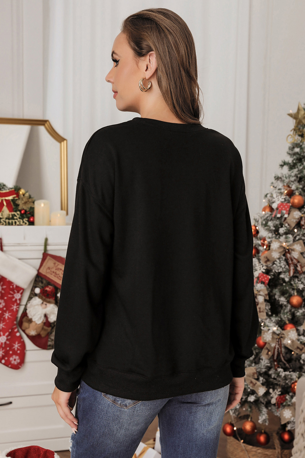 Black Howdy Christmas Cowgirls Boots Printed Baggy Sweatshirt - loveforevers