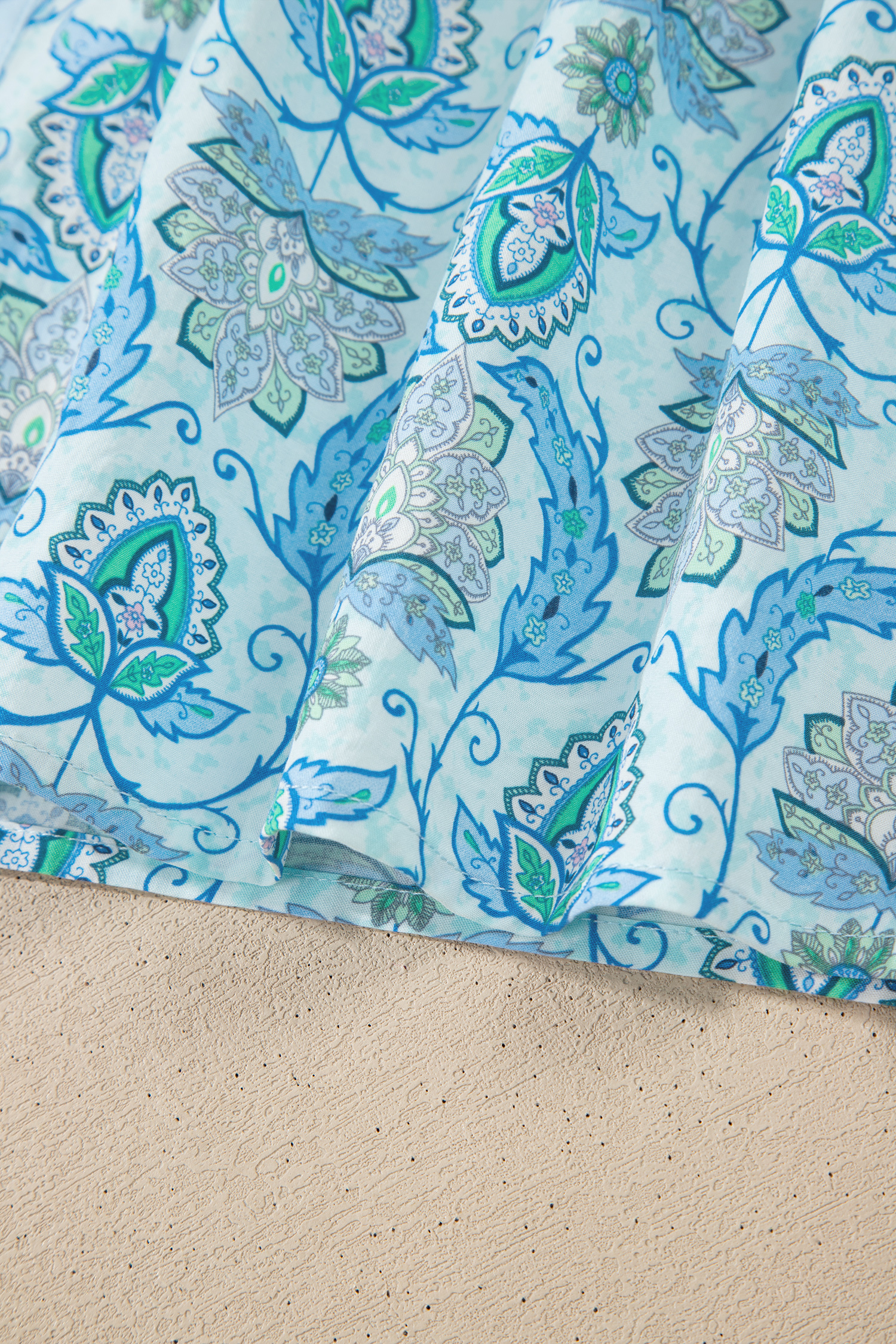 Sky Blue Paisley Print Puff Sleeve Loose Shirt - loveforevers