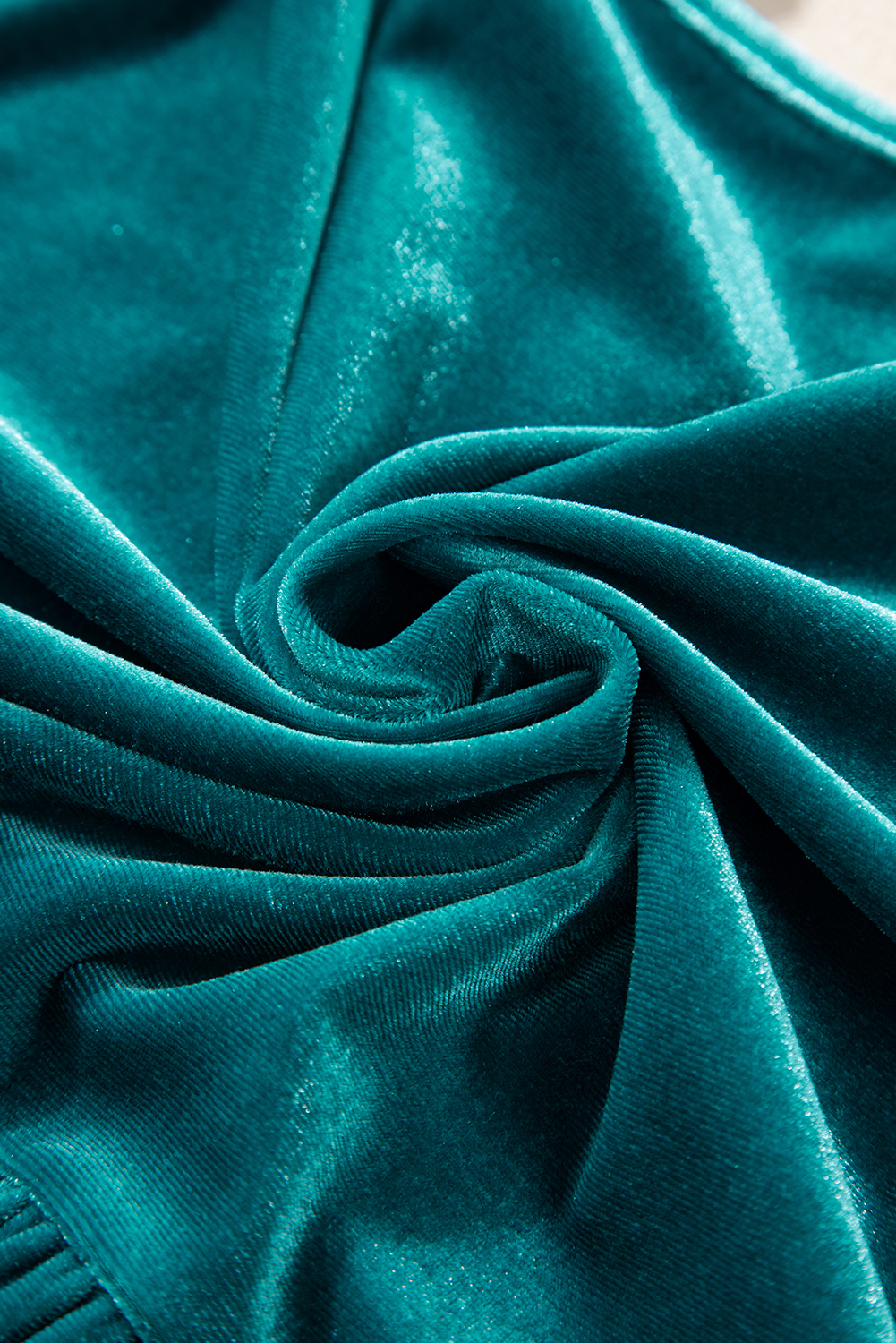 Sea Green Velvet V Neck Peplum Hem Puff Sleeve Blouse - loveforevers
