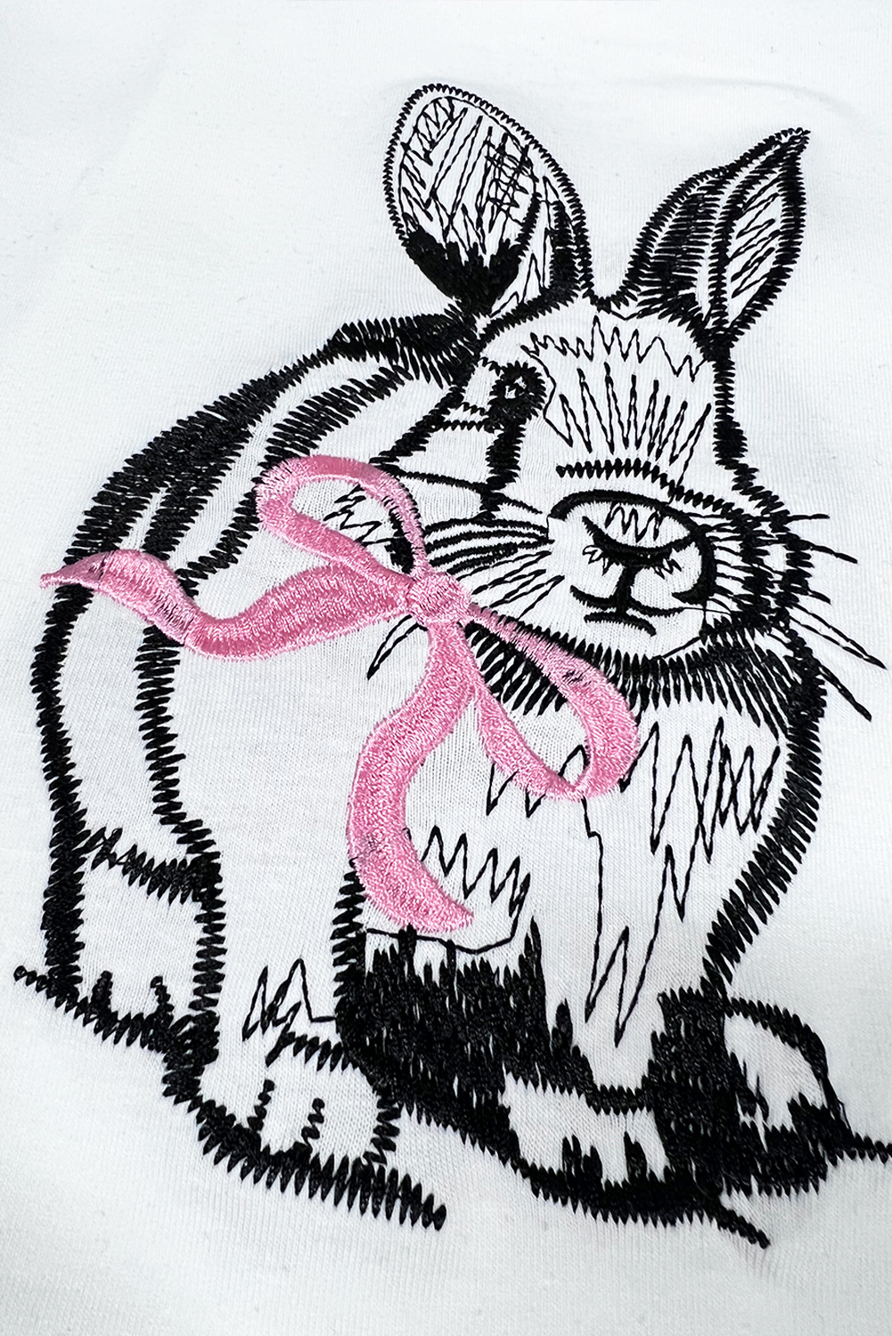 White Bunny Embroidered Bow Graphic Tee - loveforevers