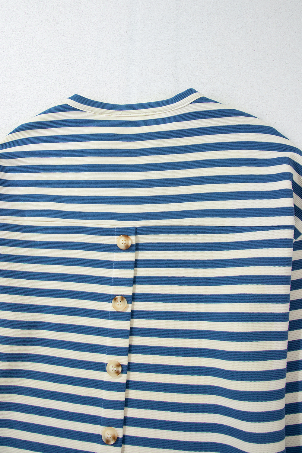 Sky Blue Stripe Chest Pocket Buttoned Back Notched V Neck Top - loveforevers
