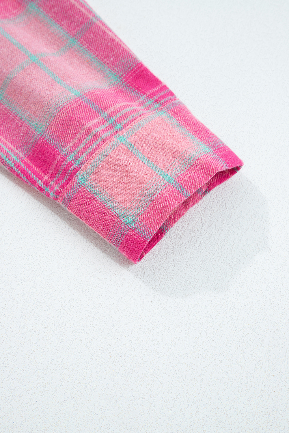 Sachet Pink Plaid Print Rounded Hem Long Sleeve Shirt with Pockets - loveforevers