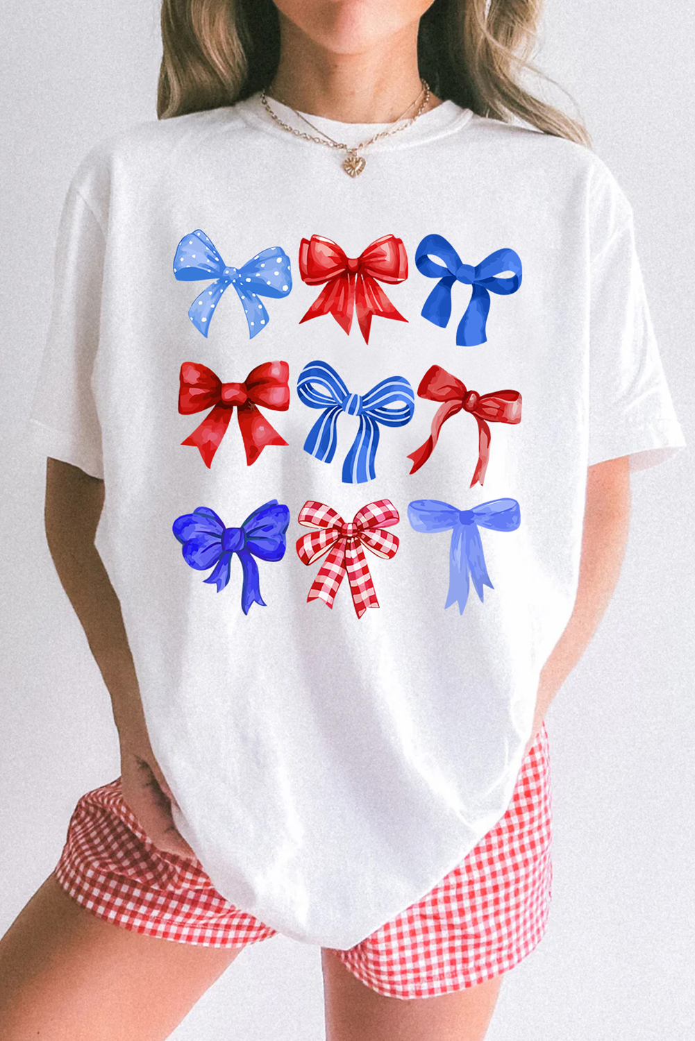 White USA Inspire Bow Print Crewneck Independence Day Tee - loveforevers