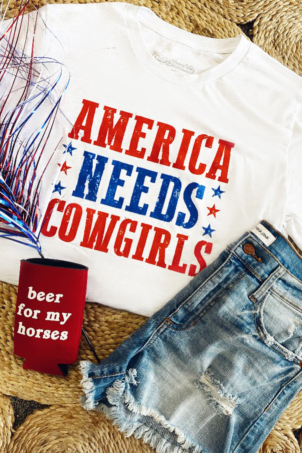 White PARTY IN THE USA Flag Fashion Graphic Tee - loveforevers