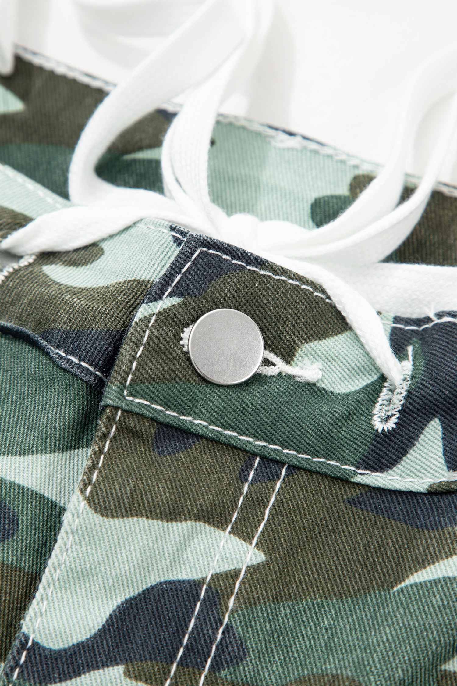 Green Camouflage Print Wide Leg Drawstring Denim Pants - loveforevers