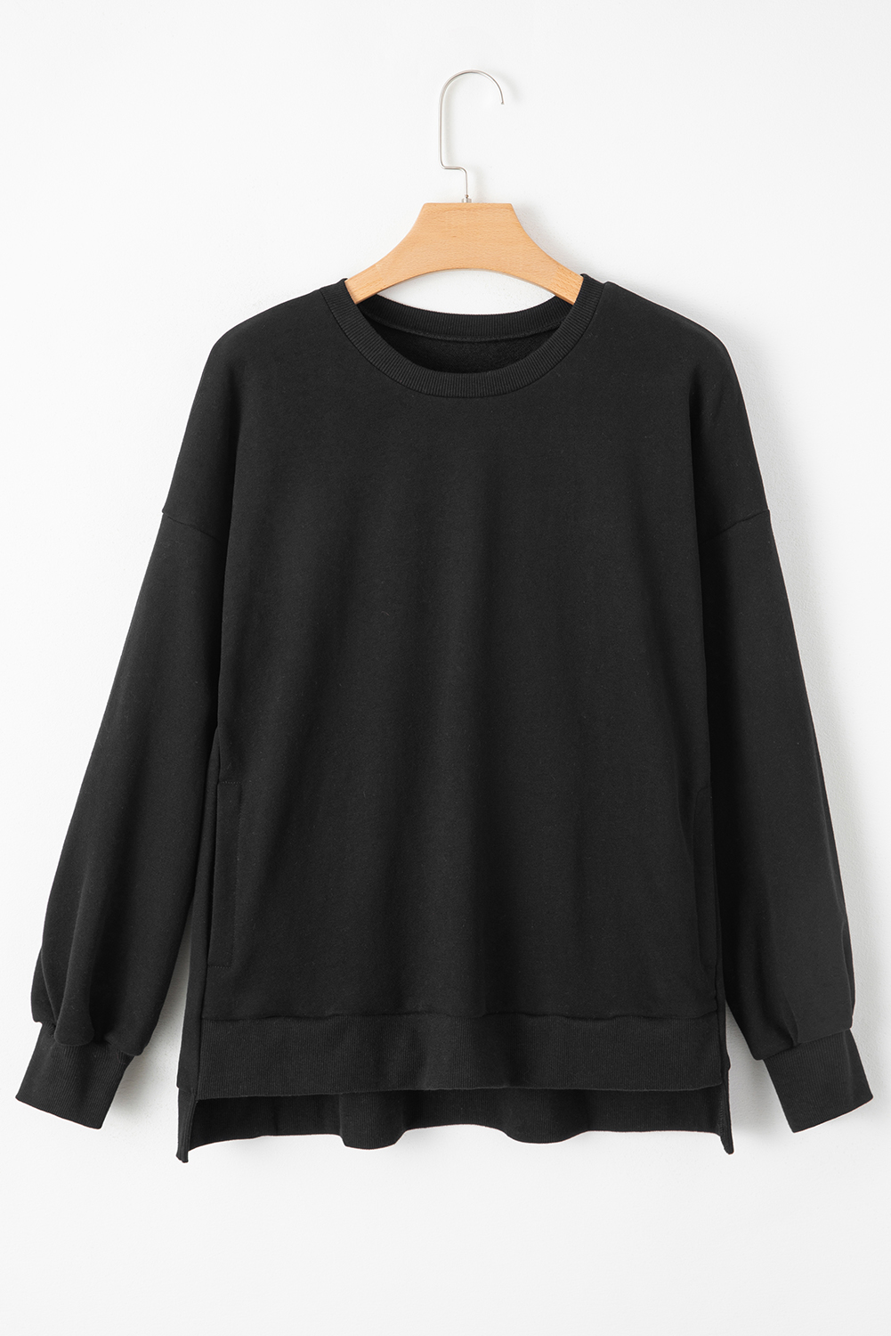 Grass Green Solid Fleece Lined Drop Shoulder High Low Sweatshirt - loveforevers