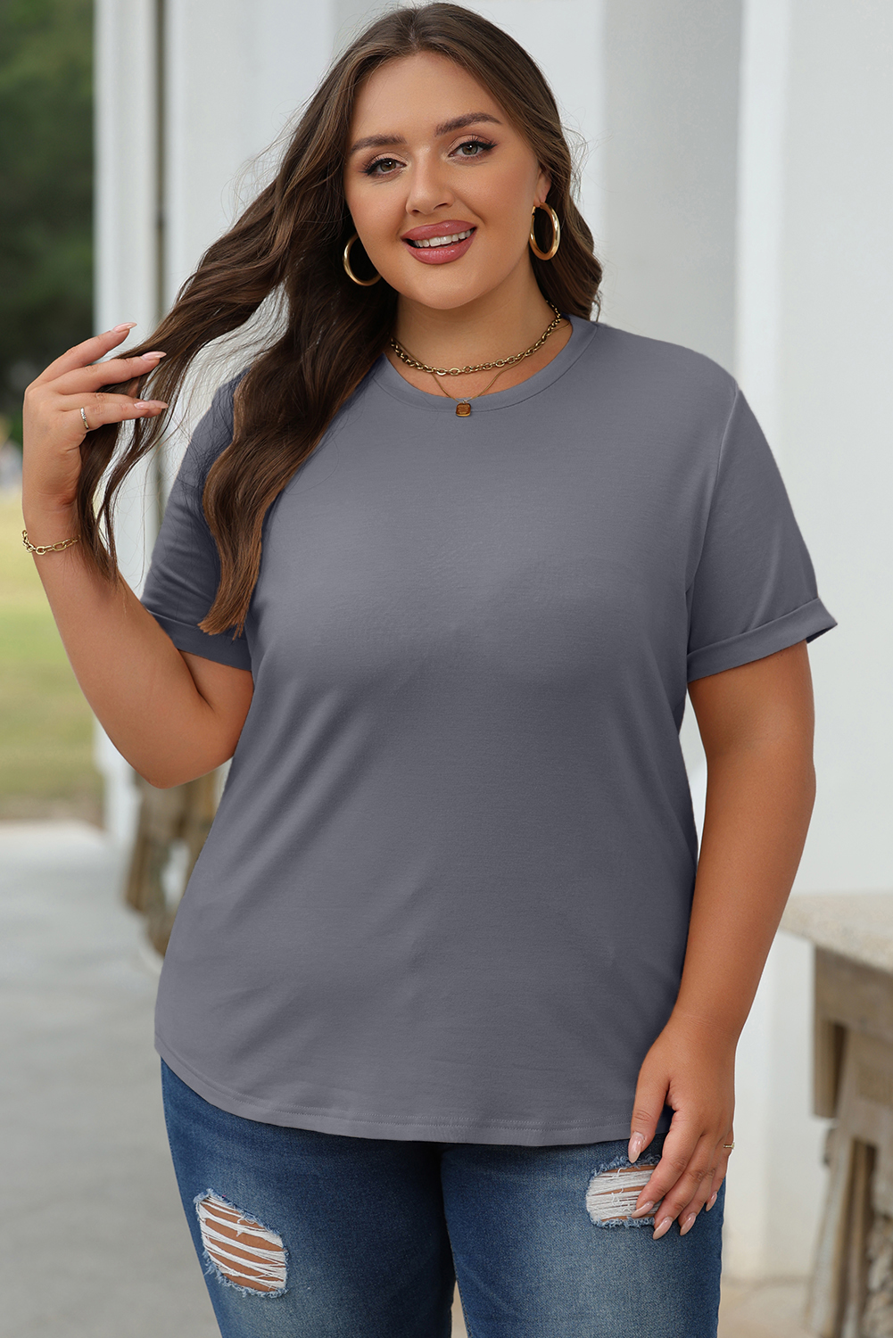 Khaki Casual Plain Crew Neck Tee - loveforevers