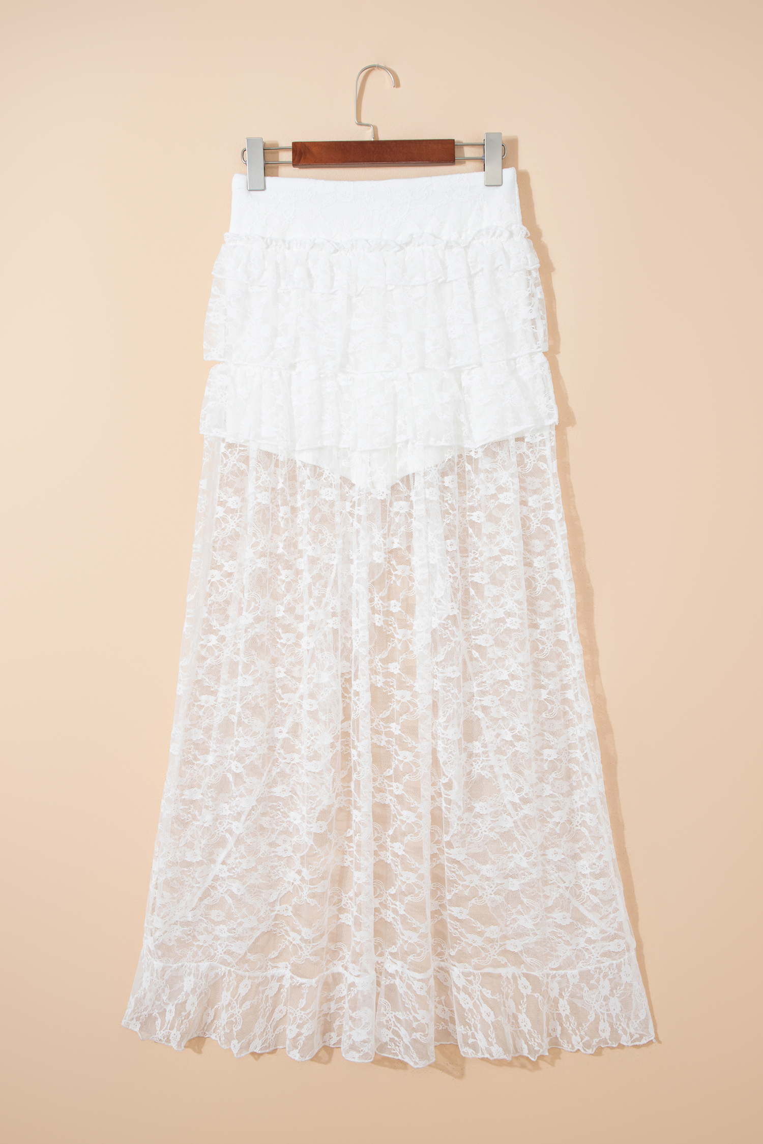 White Sheer Lace Frilly Ruffles High Low Long Skirt - loveforevers