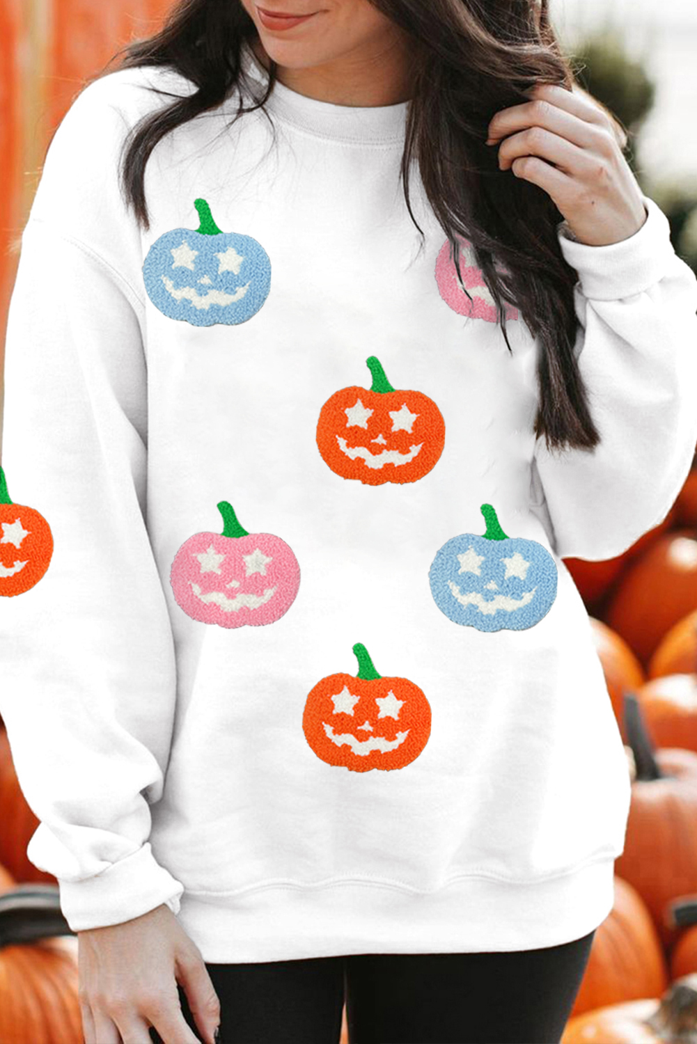 White Cute Halloween Jack-o-lantern Holiday Sweatshirt - loveforevers