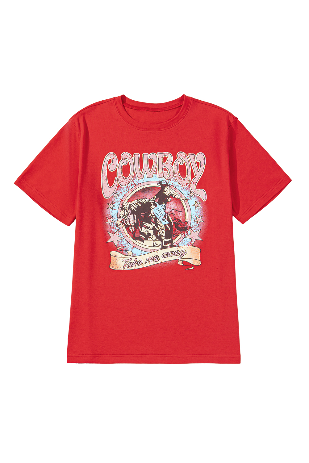 Tomato Red COWBOY Take Me Away Graphic Western Loose Tee - loveforevers