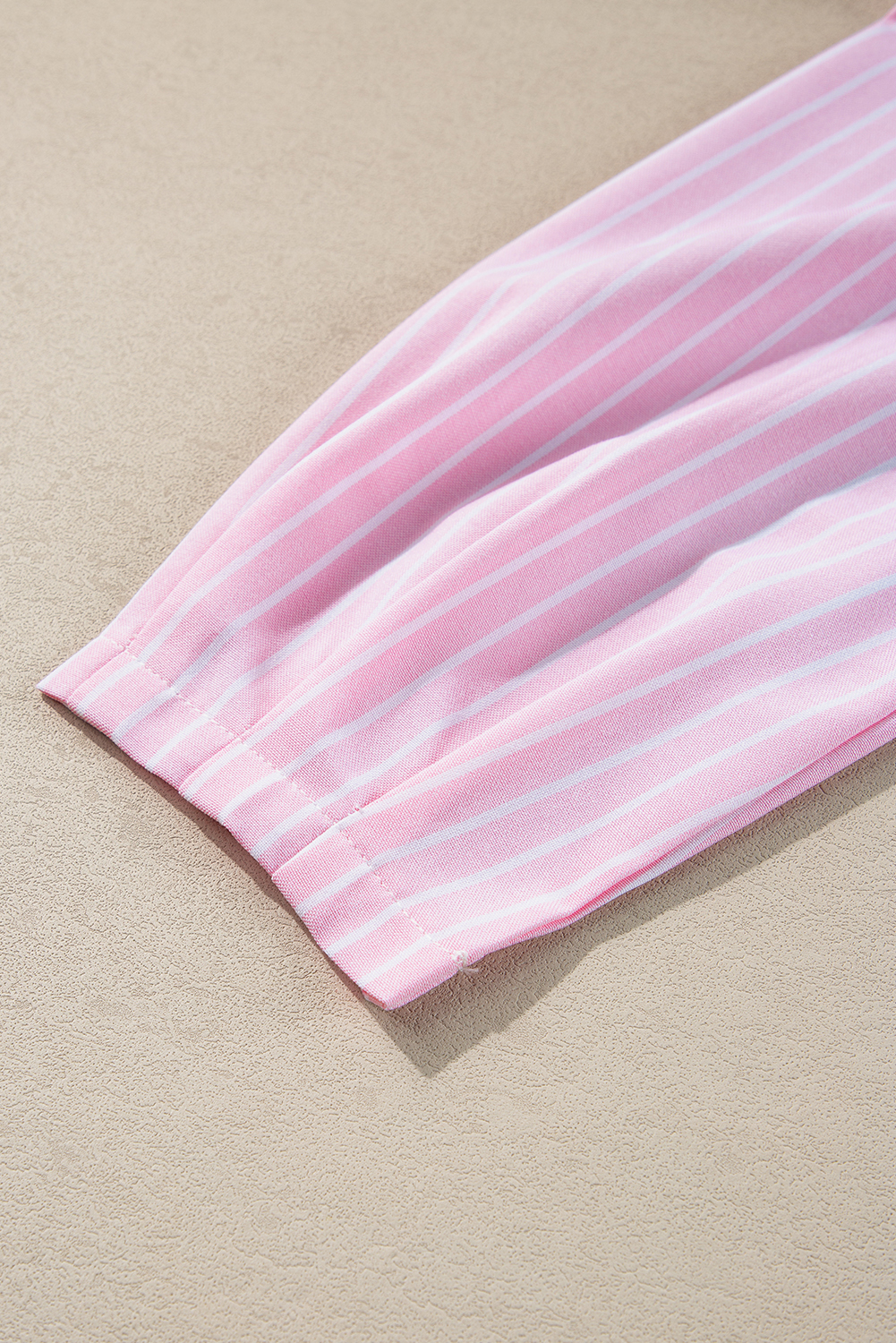 Pink Stripe Bowknot Front Crew Neck Puff Sleeve Blouse - loveforevers