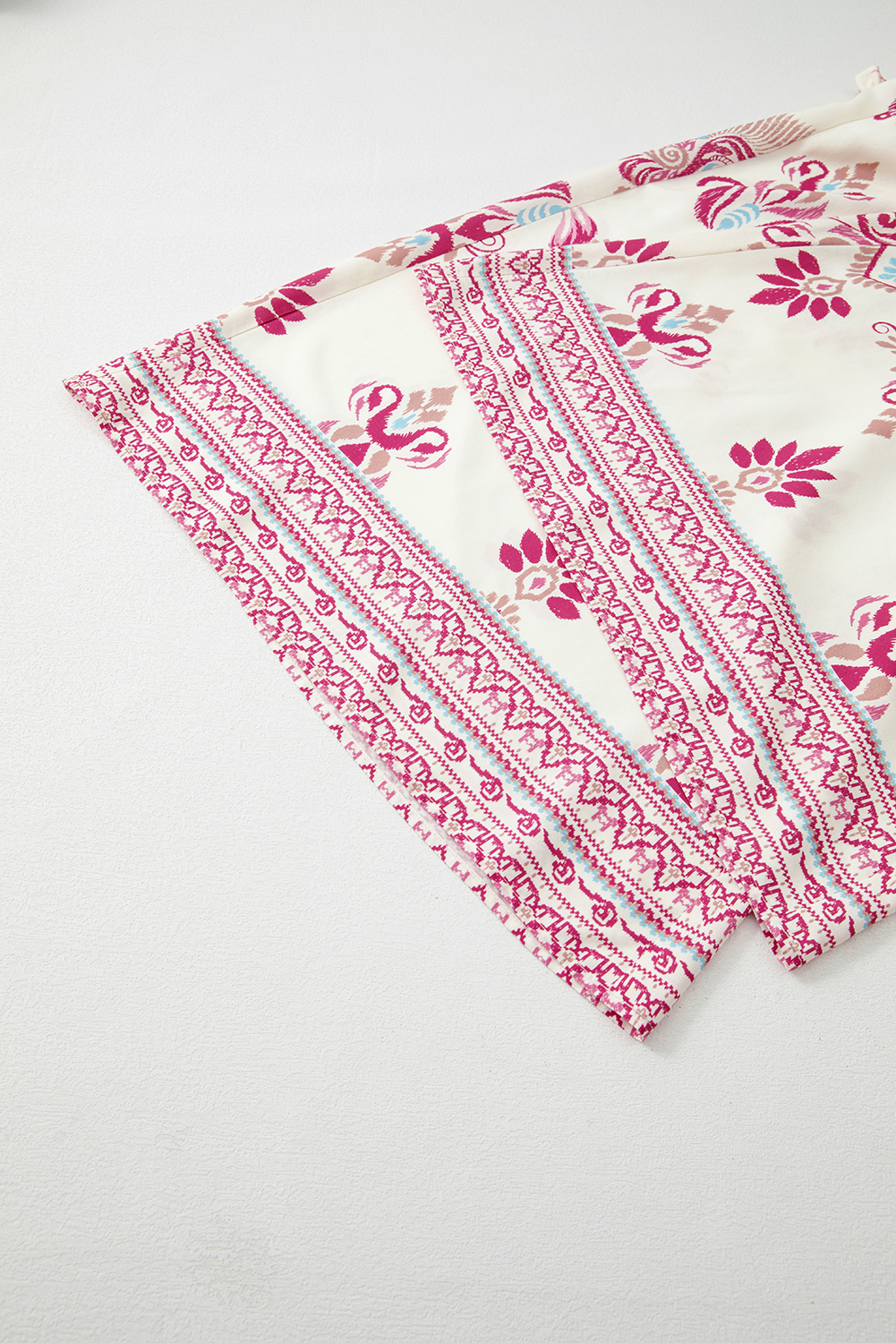 Rose Boho Printed Shirred High Waist Flowy Wide Leg Pants - loveforevers