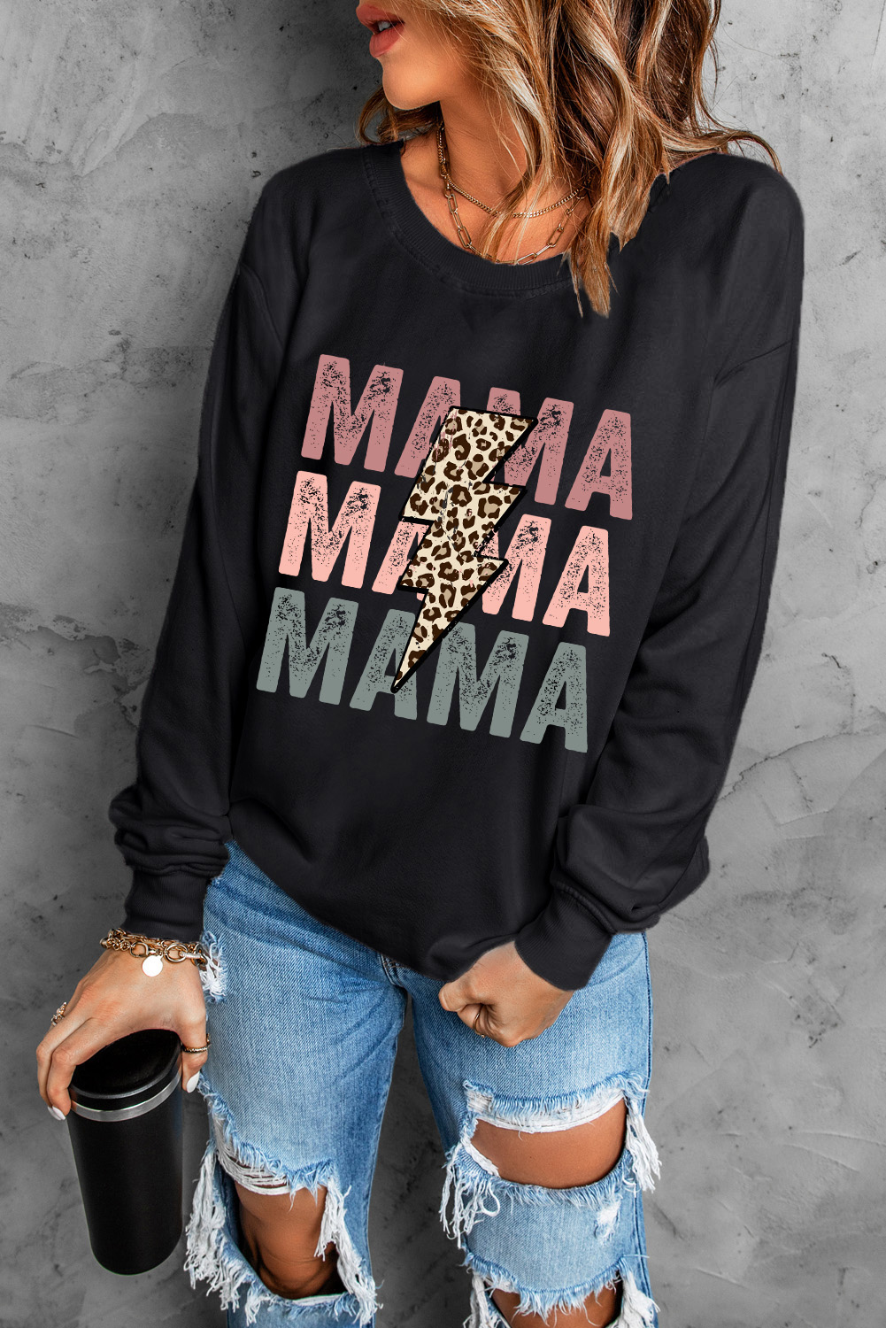 Black Leopard Lightning MAMA Graphic Pullover Sweatshirt - loveforevers