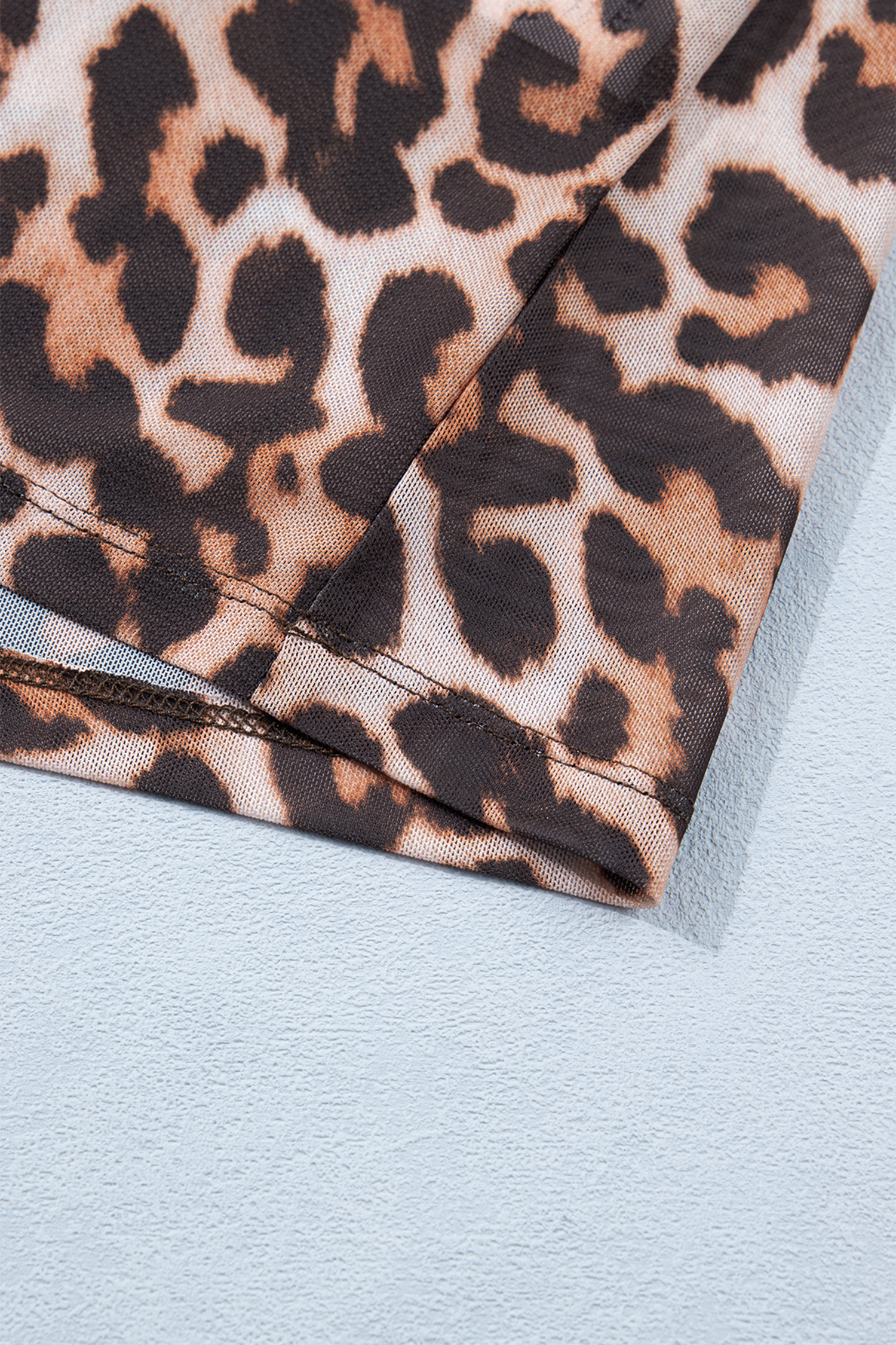 Brown Leopard Mock Neck Long Sleeve Mesh Top - loveforevers