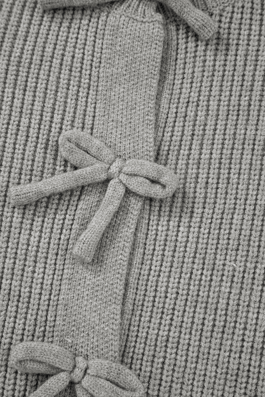 Philippine Gray Ribbed Knit Bow Front Buttoned Cardigan - loveforevers