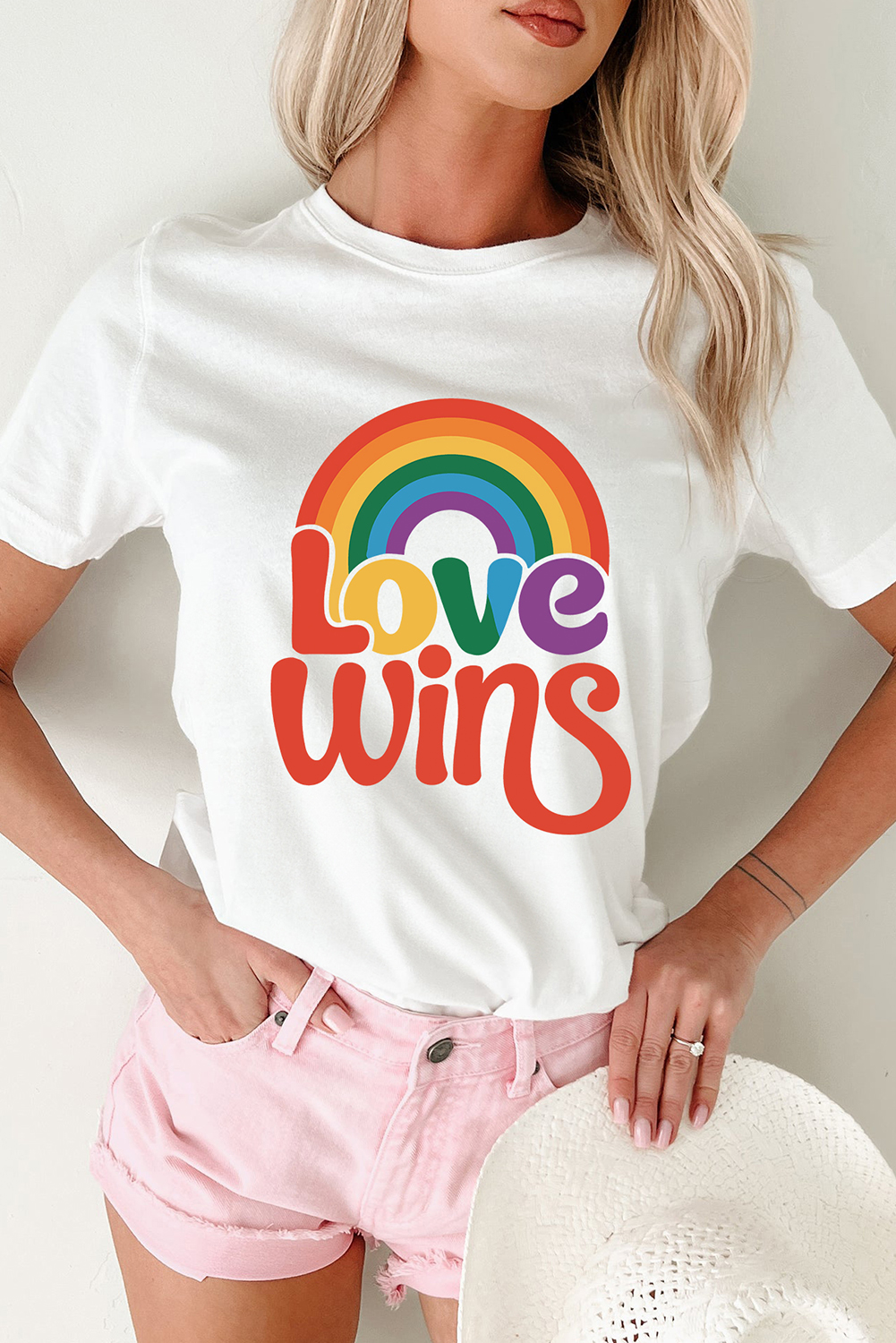 White Love Wins Pride Rainbow Graphic Casual T Shirt - loveforevers