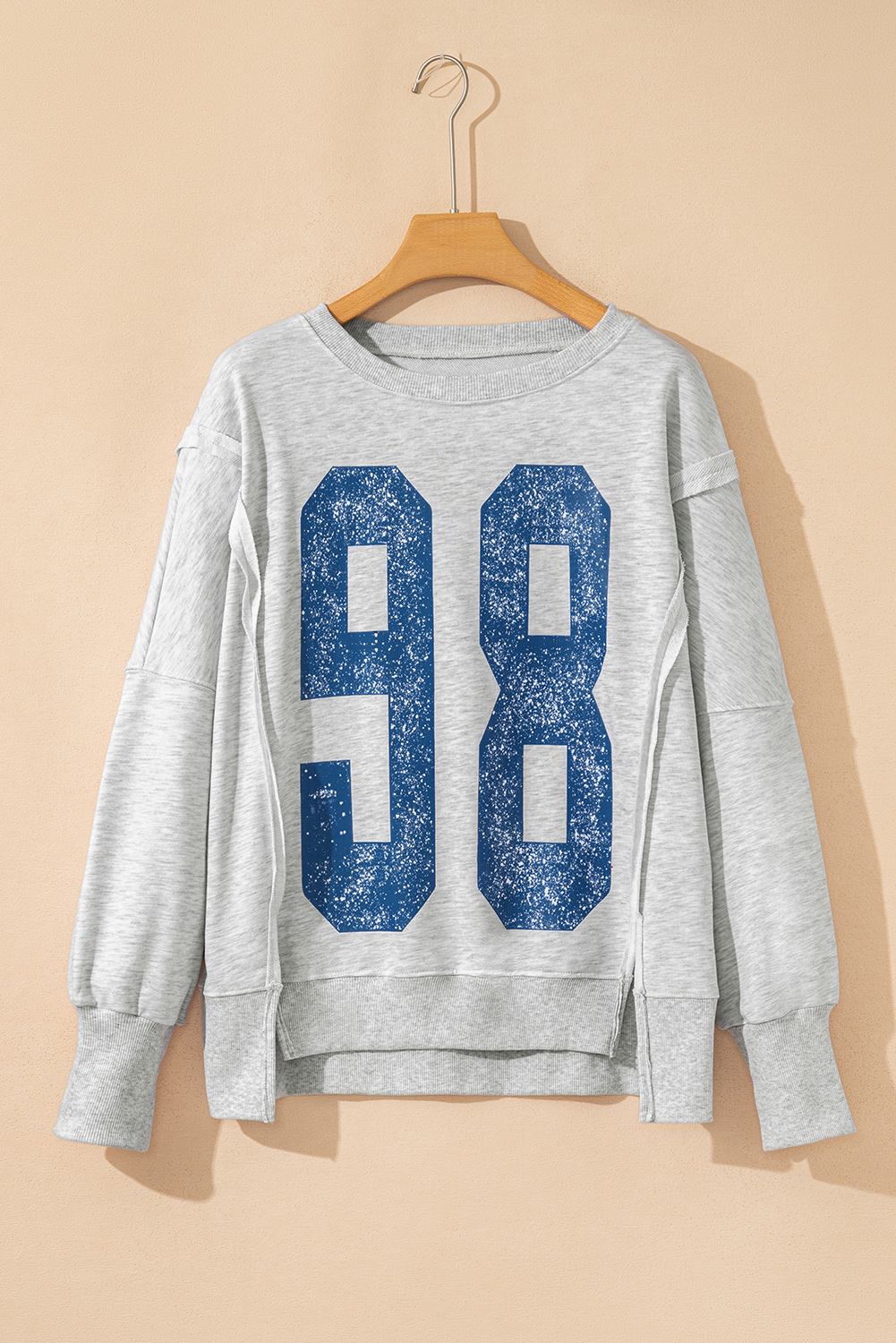 Light Grey Faded Varsity Print Loose Pullover Top - loveforevers