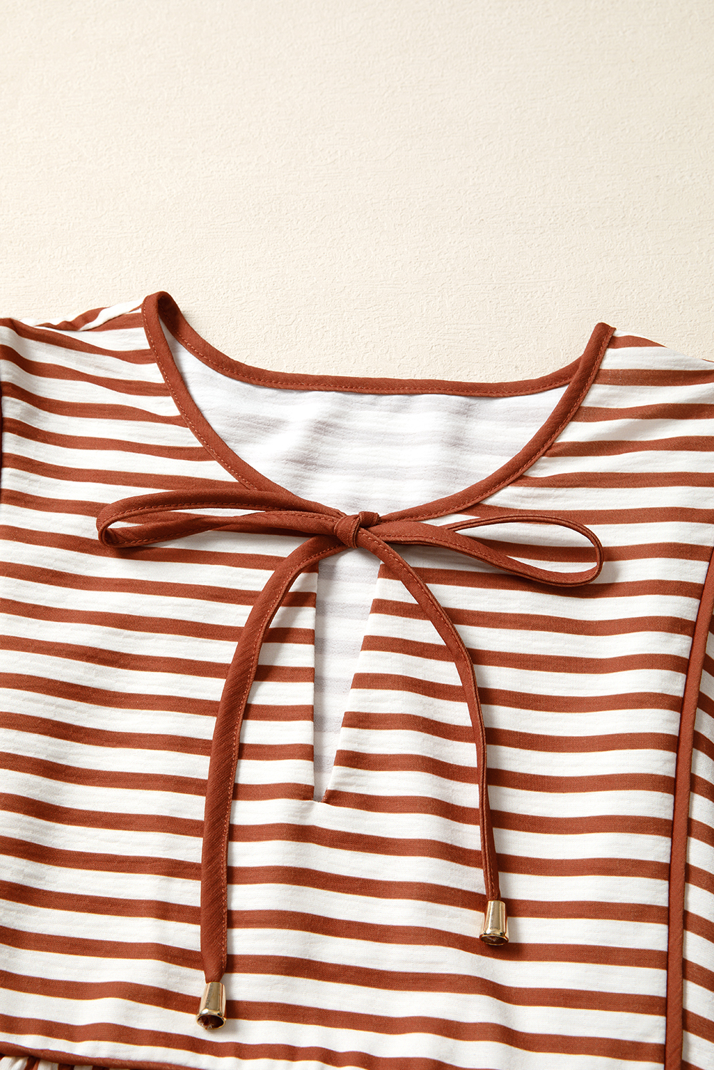 Brown Stripe Babydoll Long Sleeve Blouse - loveforevers