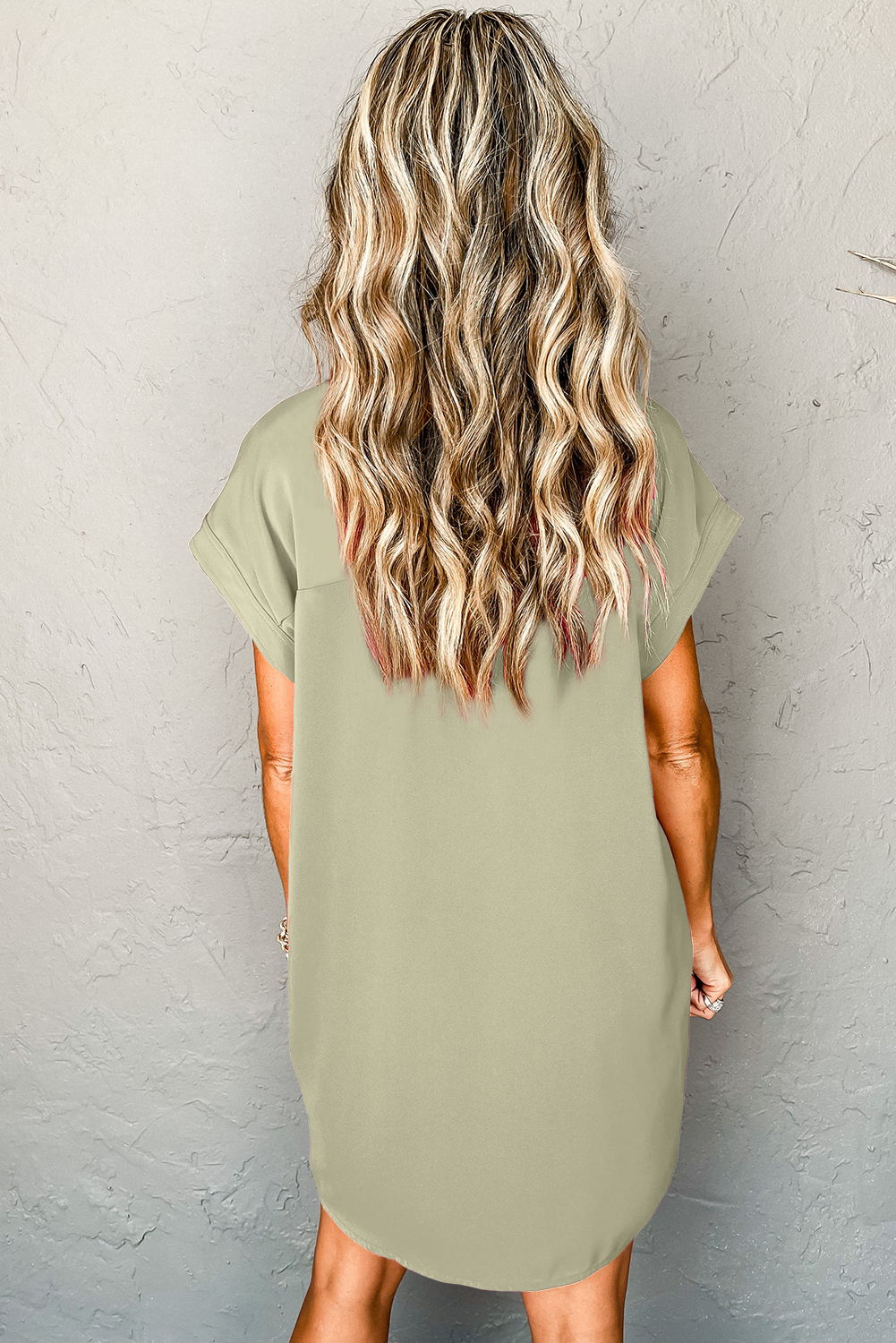 Laurel Green Buttoned Collar Shift T-shirt Mini Dress - loveforevers