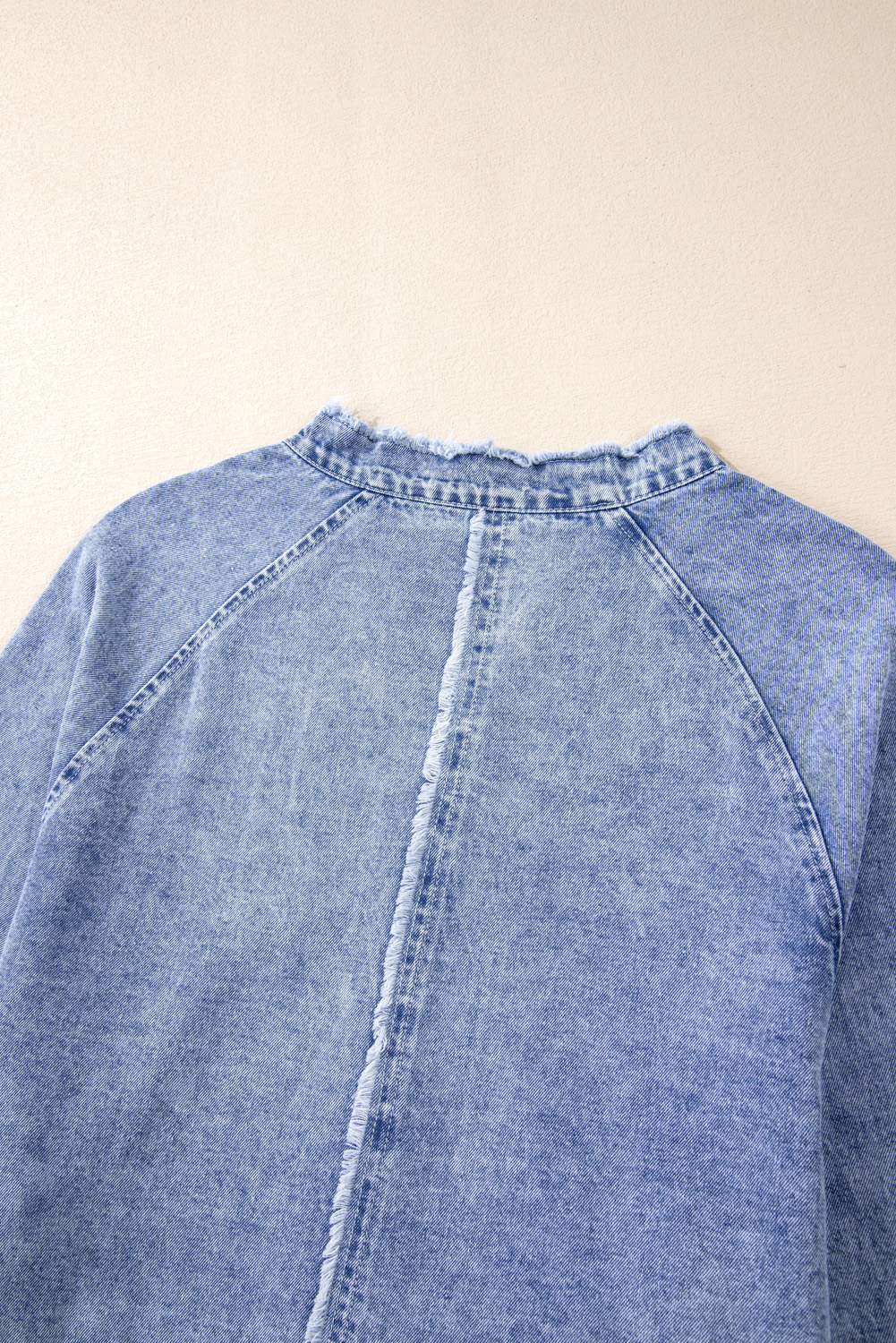 Beau Blue Mineral Wash Long Sleeve Button Up Raw Hem Pocketed Denim Dress - loveforevers