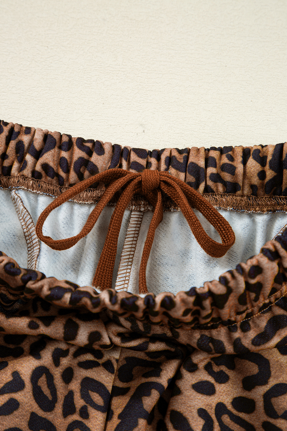 Coffee Leopard Print Contrast Trim Long Sleeve Top and Pants Set - loveforevers