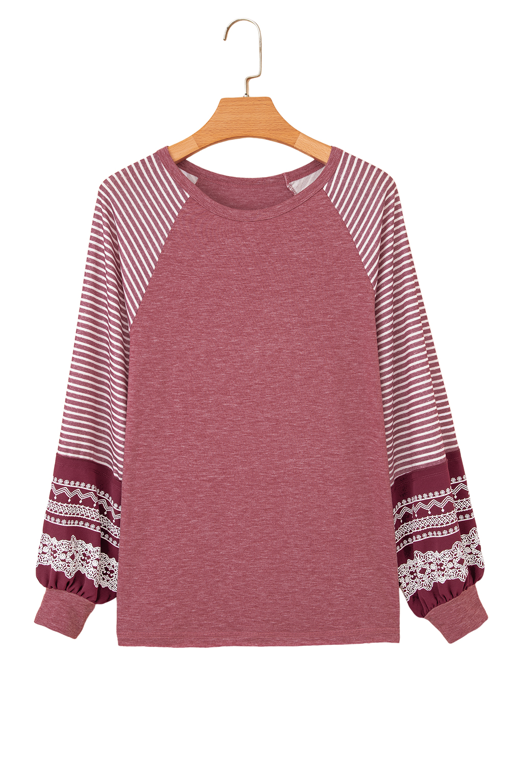 Tillandsia Purple Contrast Print Striped Raglan Long Sleeve Loose Top - loveforevers