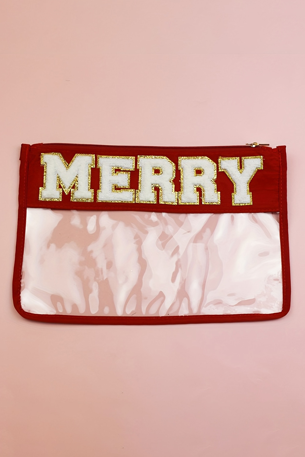 Red SANTA Contrast Trim Clear Makeup Bag - loveforevers