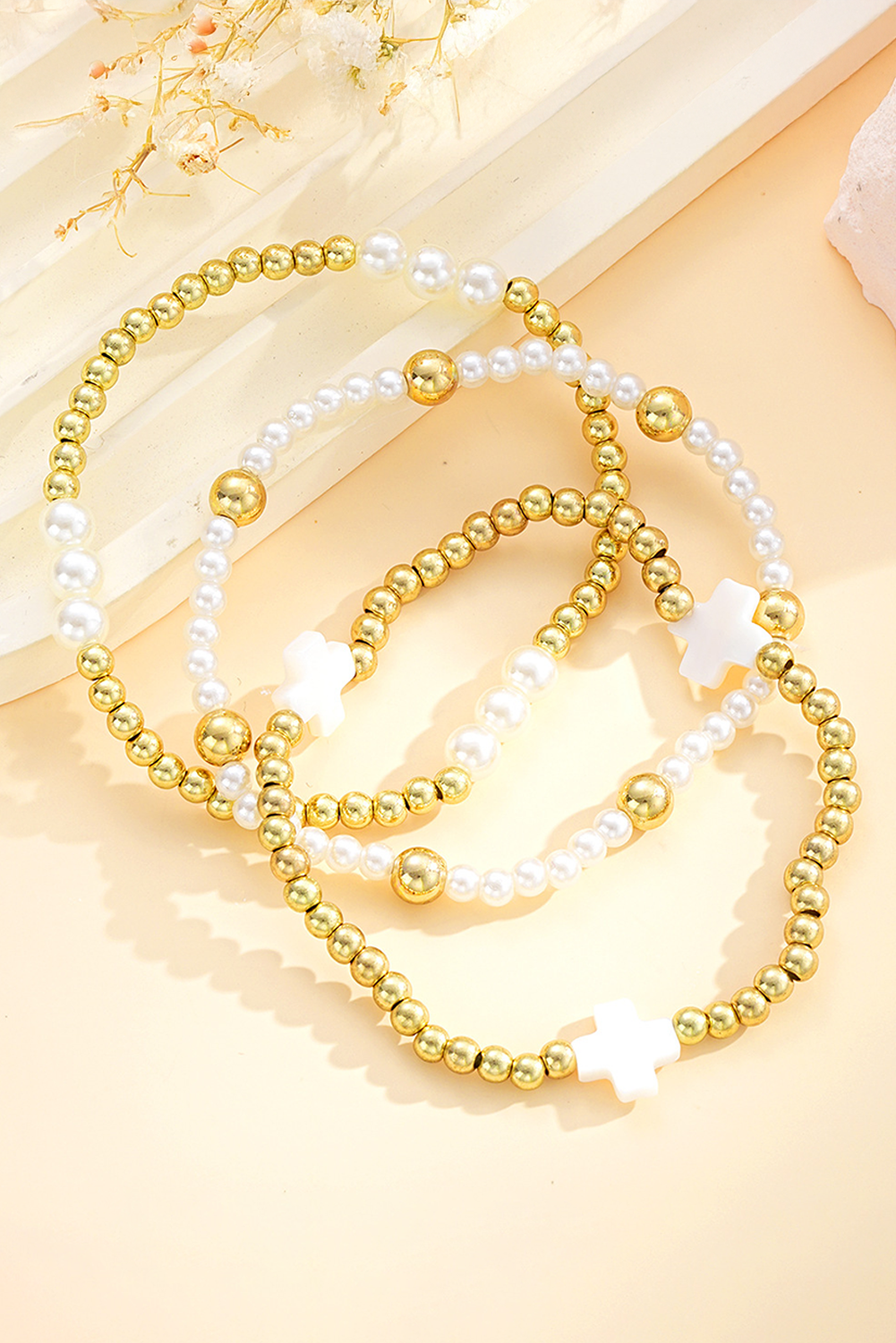 Gold Pearl Plated Alloy Multi Layer Stretch Bracelet - loveforevers
