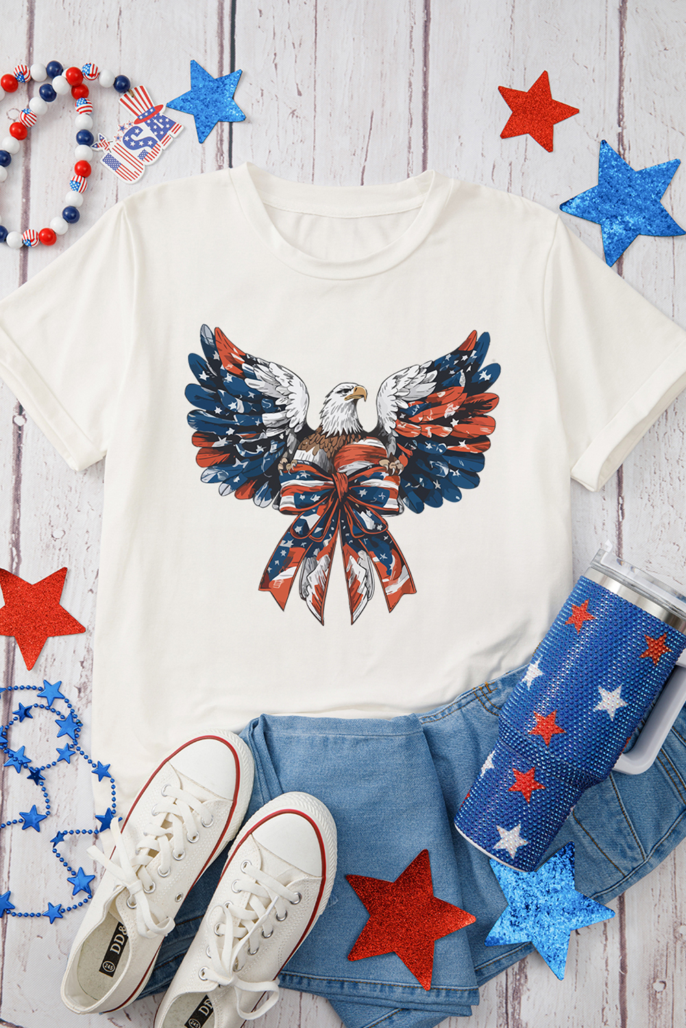 White American Flag Eagle Print Independence Day Tee - loveforevers