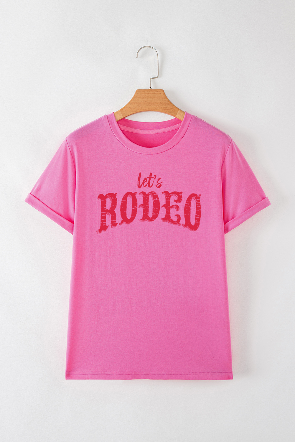 Rose Red Lets Rodeo Crew Neck Graphic Tee - loveforevers