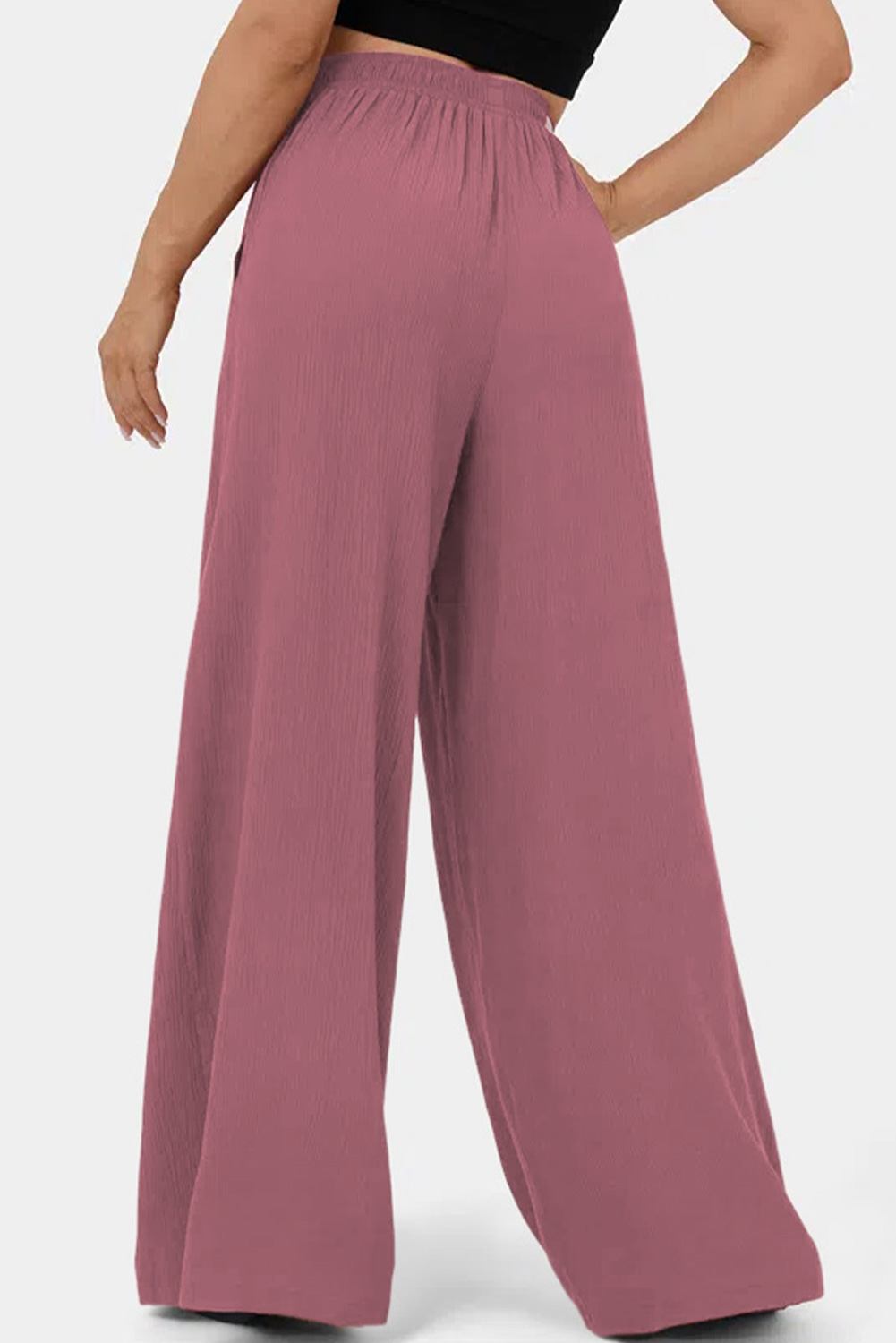 Rose Tan High Waisted Tie Front Side Pocket Wide Leg Flowy Casual Pants - loveforevers