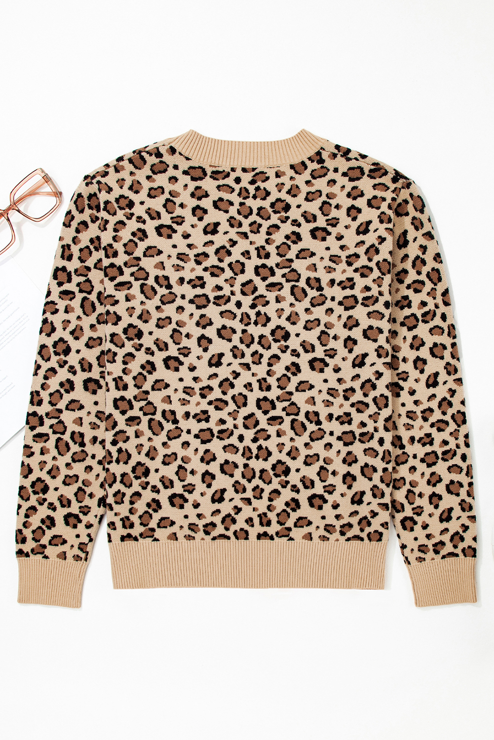 Khaki Leopard Print Dolman Sleeve Sweater - loveforevers