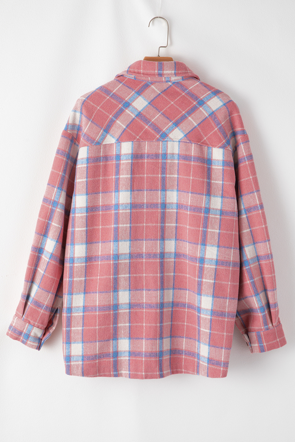 Pink Plaid Flap Pocket Button Up Shacket - loveforevers