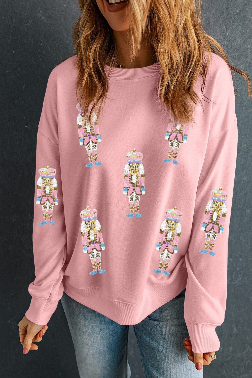 Pink Sequin Nutcracker Christmas Pullover Sweatshirt - loveforevers