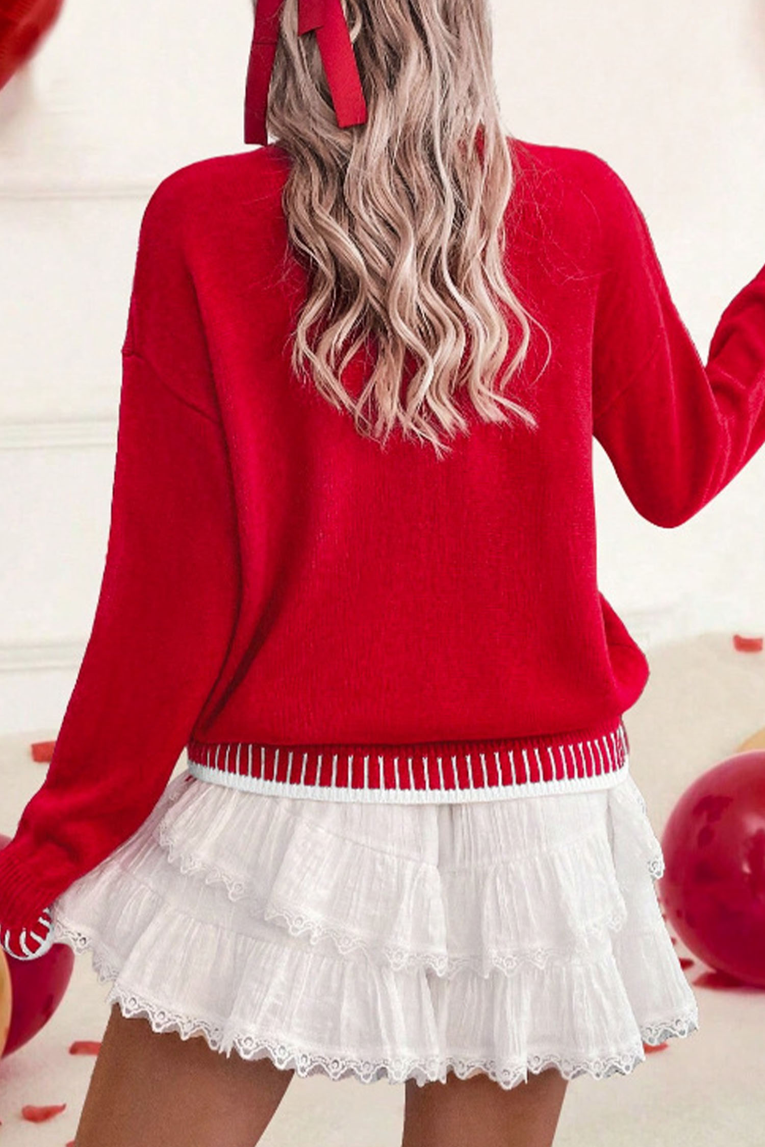 Light Blue Valentine Love Chenille Letter Graphic Sweater - loveforevers