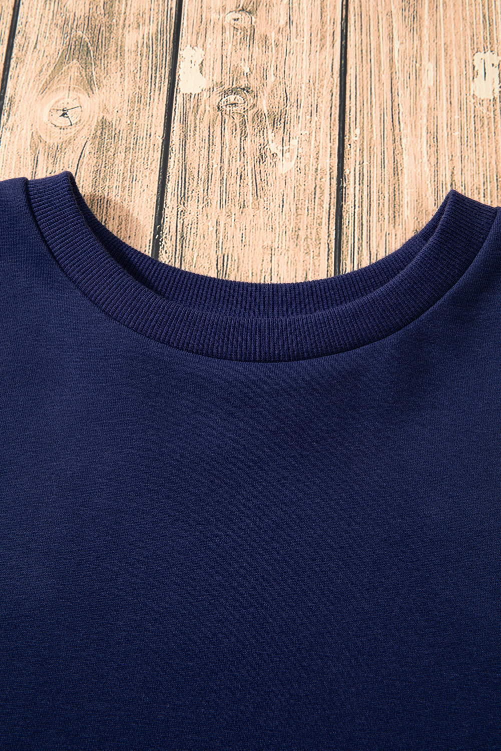 Navy Blue Solid O Neck High Low Hem Pullover Sweatshirt - loveforevers