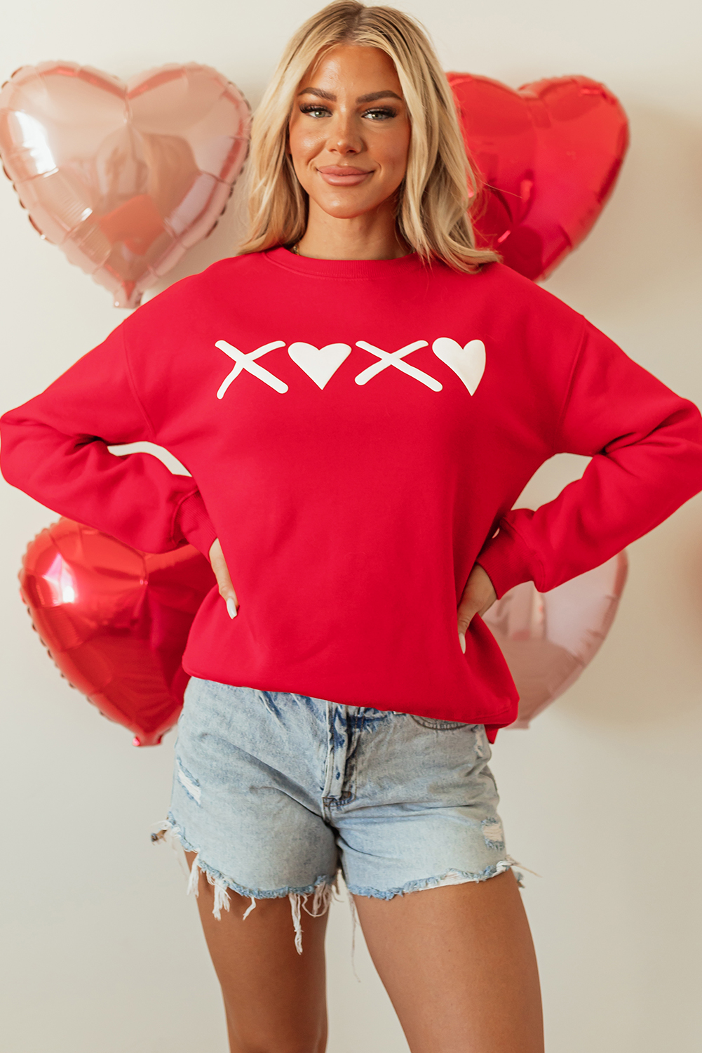 Pink LOVER Puff Print Drop Shoulder Pullover Sweatshirt - loveforevers