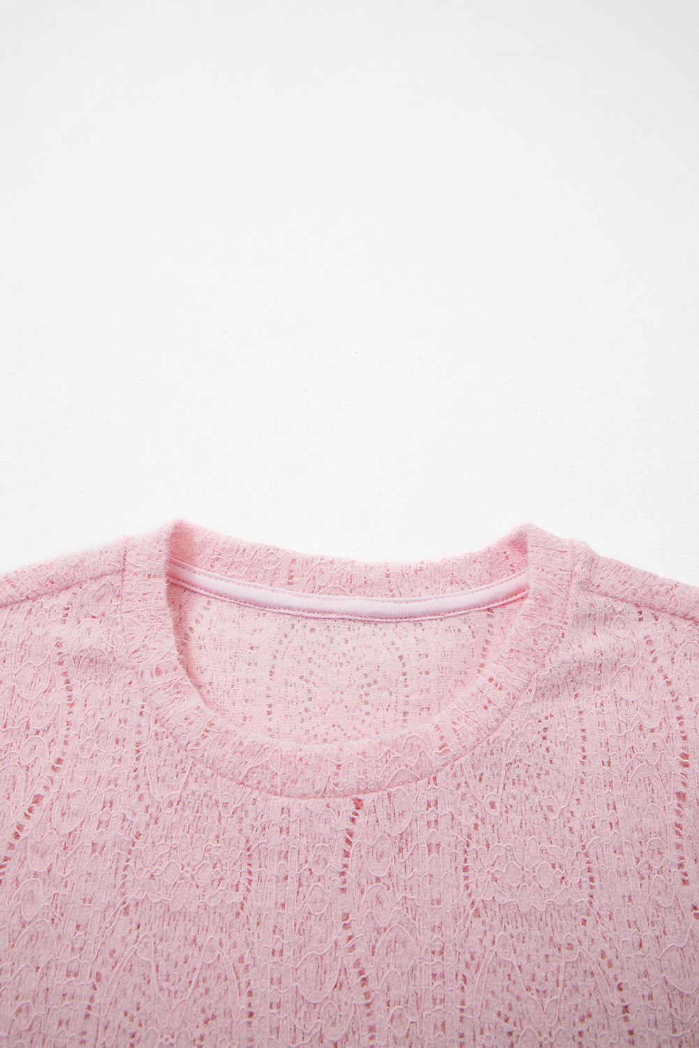 Light Pink Semi Sheer Lace Long Sleeve Cropped Top - loveforevers