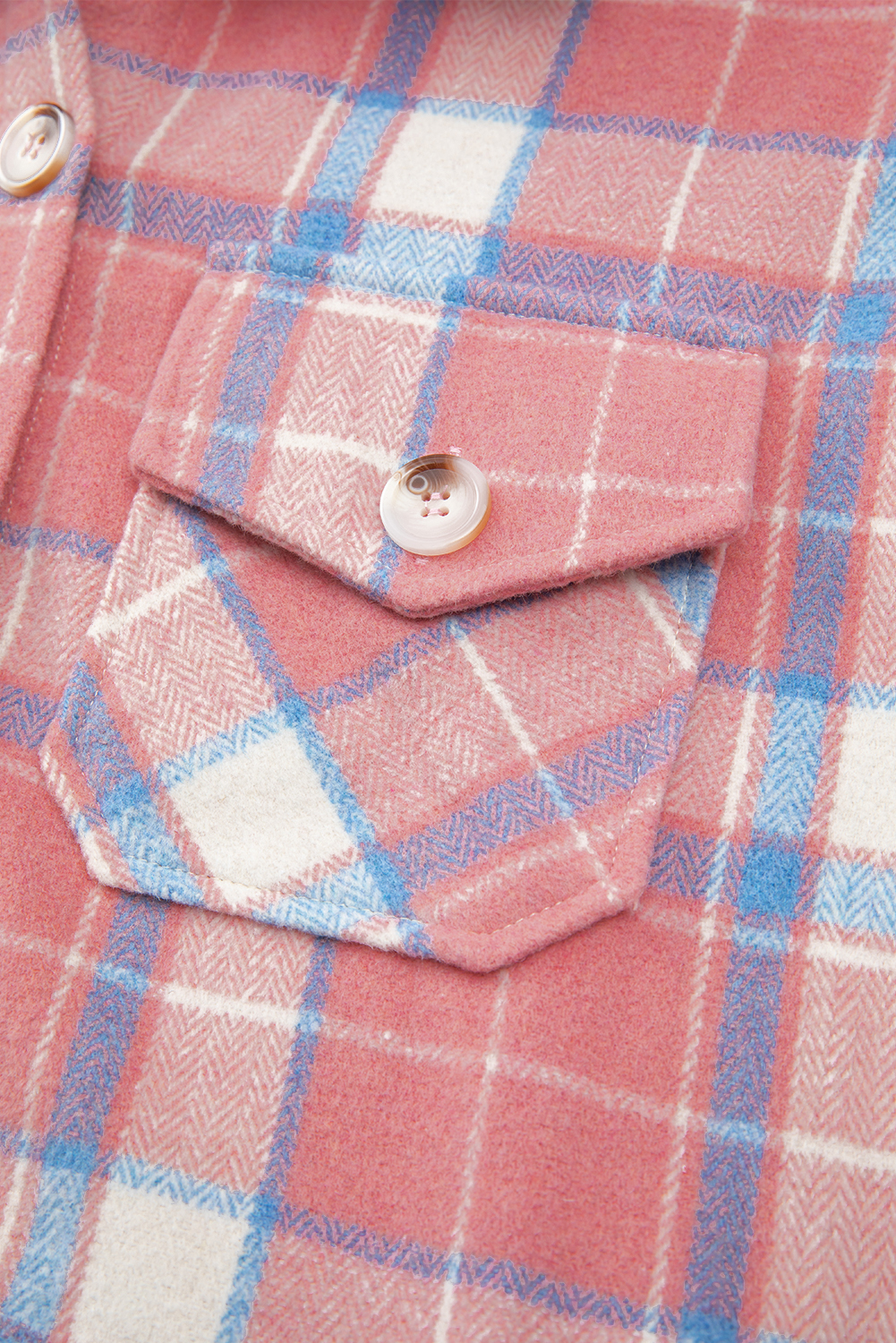 Pink Plaid Flap Pocket Button Up Shacket - loveforevers